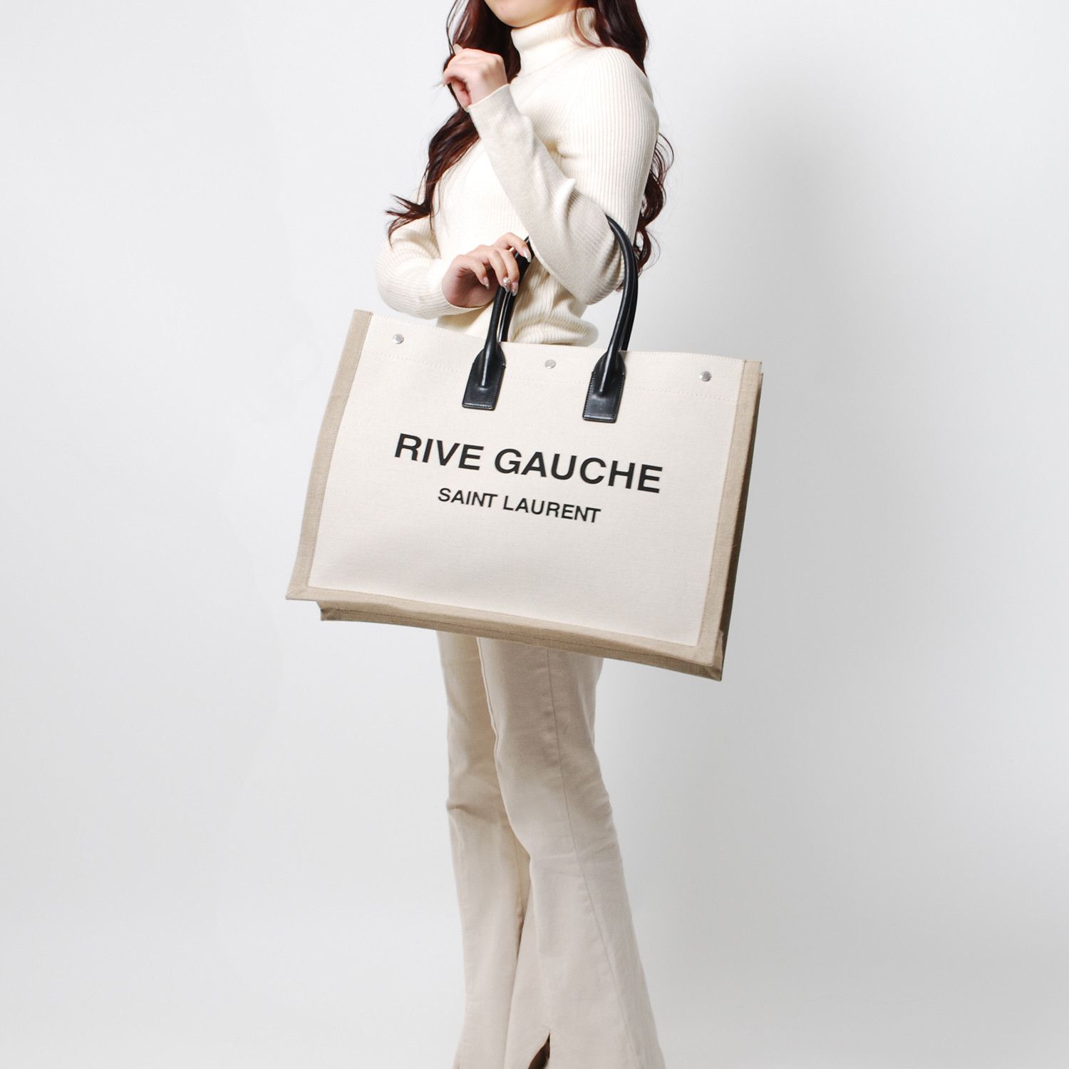 Saint Laurent Paris beige large Rive Gauche tote bag Size ONE SIZE - 4 Thumbnail