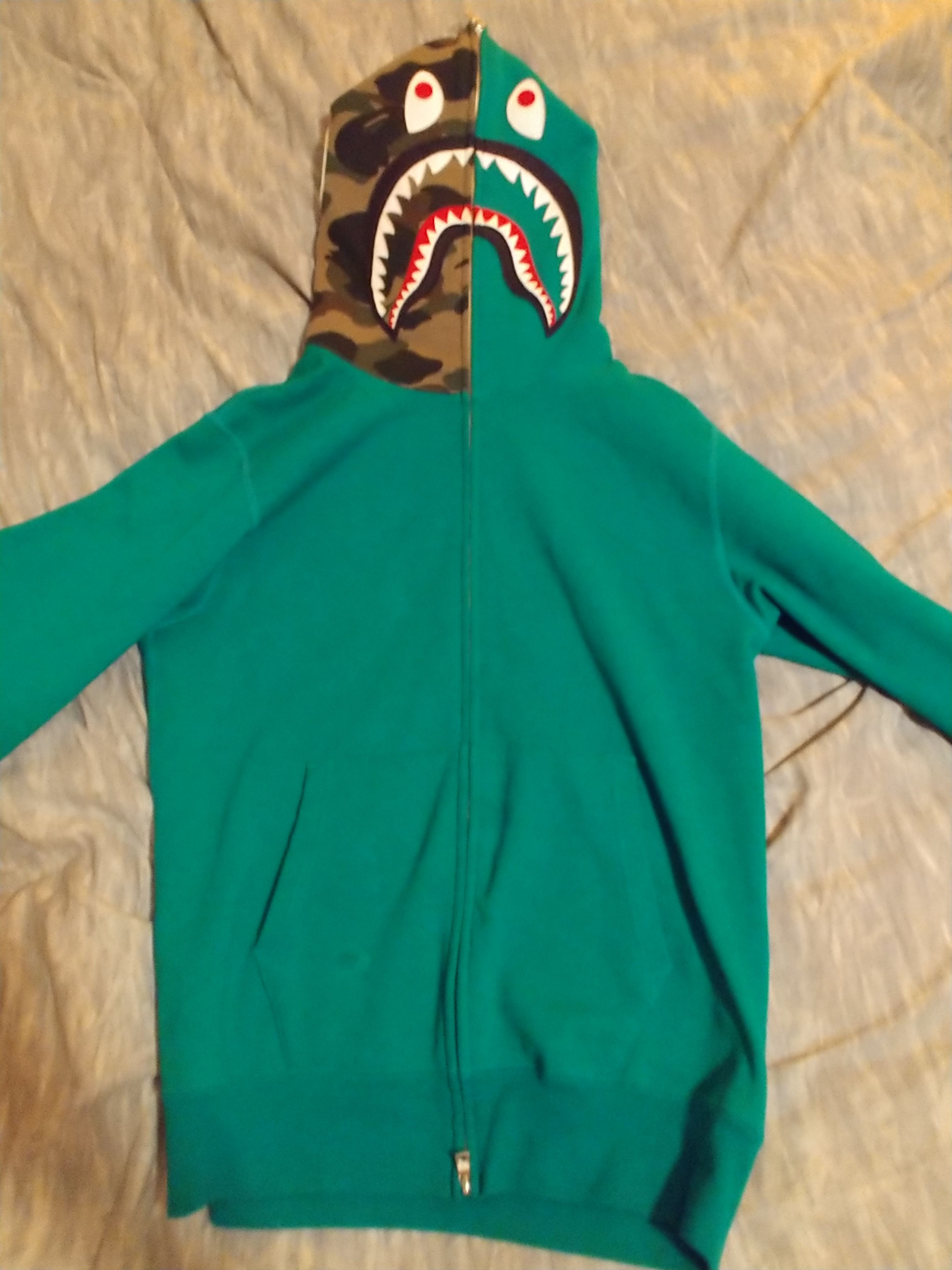 Bape Bape Full Zip Shark Hoodie Teal Half Green Camo Grailed