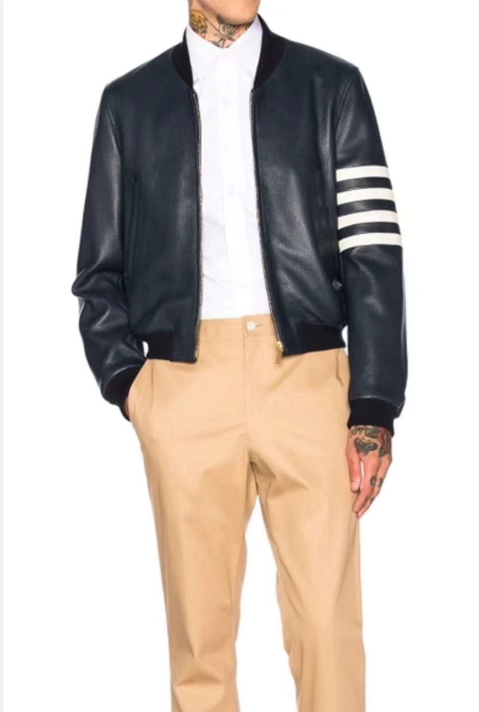 Thom Browne Thom Browne TB Leather Varsity Bomber Jacket Size US M / EU 48-50 / 2 - 8 Thumbnail