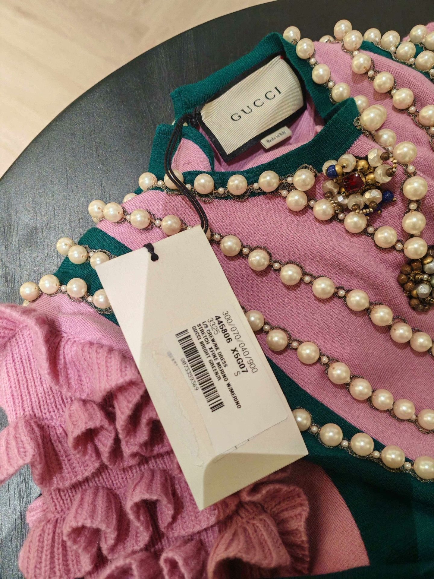 Gucci Gucci Pearl Embellished Pink Green Dress Size S / US 4 / IT 40 - 6 Thumbnail