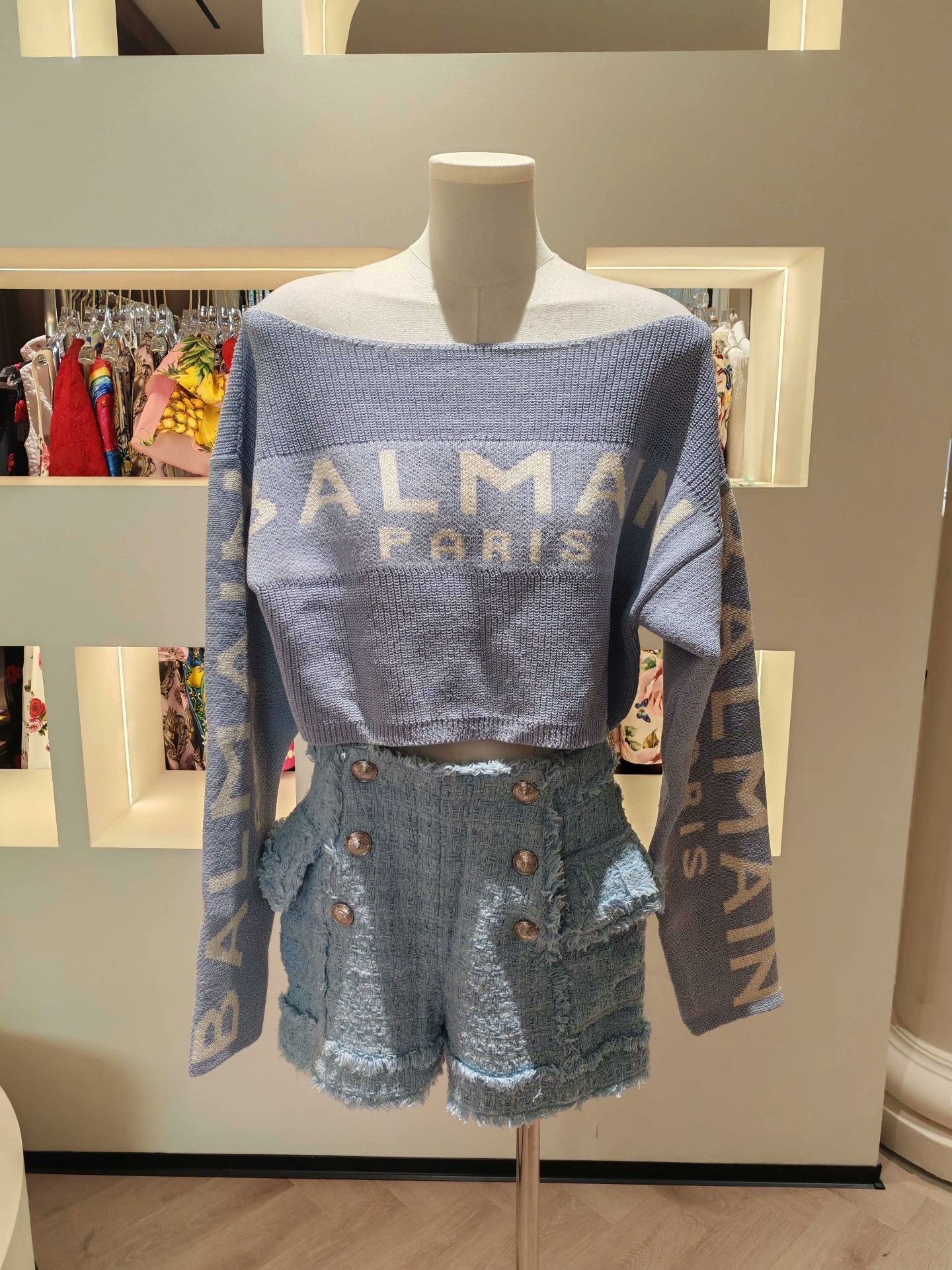 Balmain Balmain Gray Knit Off-Shoulder Top Size S / US 4 / IT 40 - 2 Thumbnail