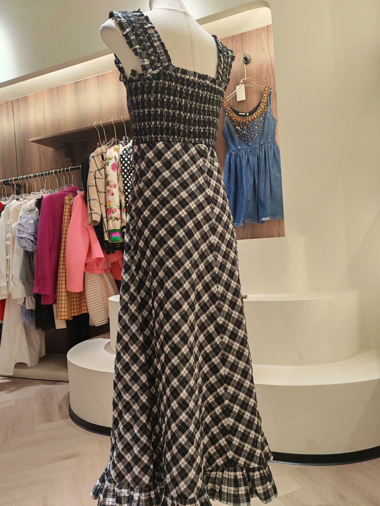 Ganni Ganni Black White Check Slip Dress Size XXS / US 00 / IT 34 - 7 Thumbnail