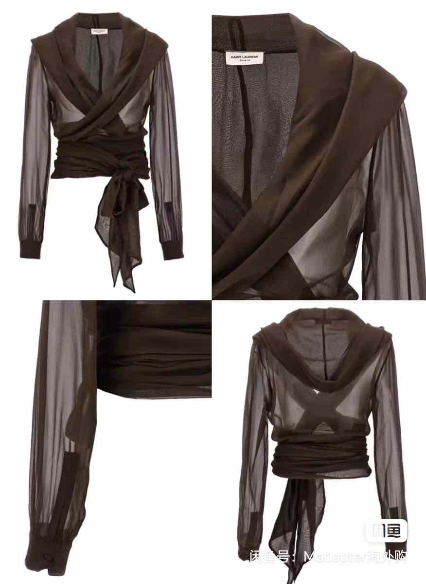 Saint Laurent Paris Saint Laurent Sheer Crepe Hooded Wrap Shirt Size XS / US 0-2 / IT 36-38 - 5 Thumbnail