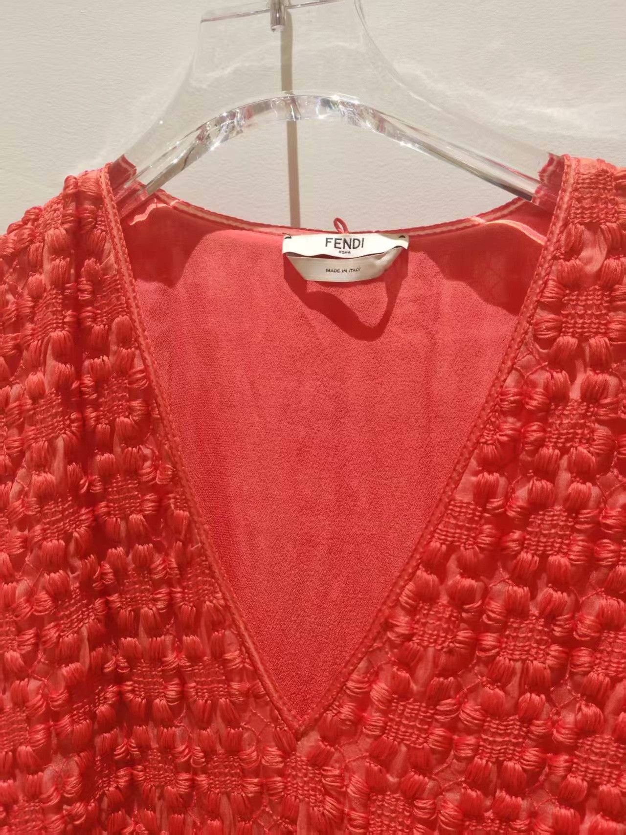 Fendi FENDI Red Silk Embroidered Dress Size M / US 6-8 / IT 42-44 - 3 Thumbnail