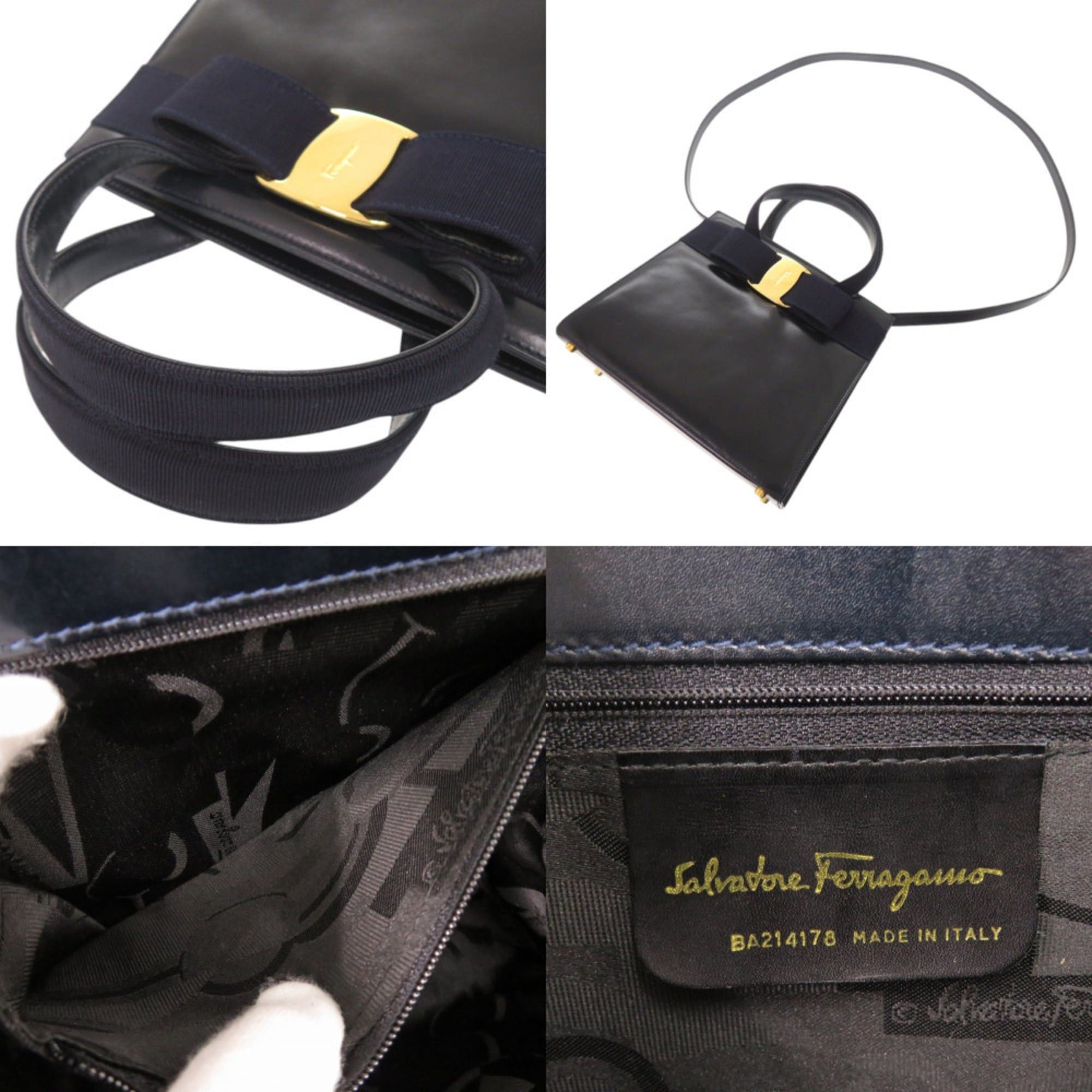 Salvatore Ferragamo Excellent condition Salvatore Ferragamo Vara ribbon leather navy 2-way handbag/shoulder bag 0568Salvatore Size ONE SIZE - 7 Thumbnail