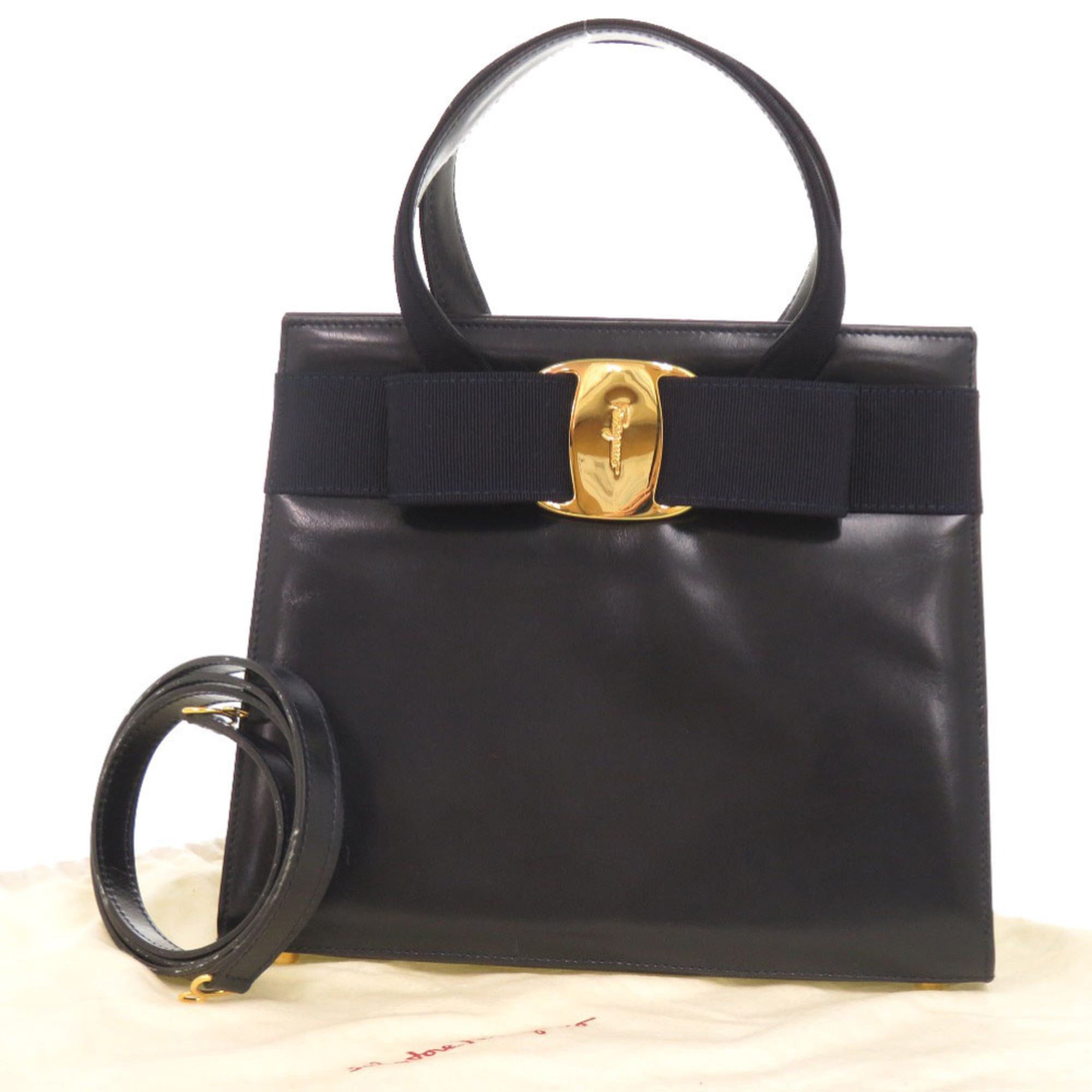 Salvatore Ferragamo Excellent condition Salvatore Ferragamo Vara ribbon leather navy 2-way handbag/shoulder bag 0568Salvatore Size ONE SIZE - 2 Thumbnail