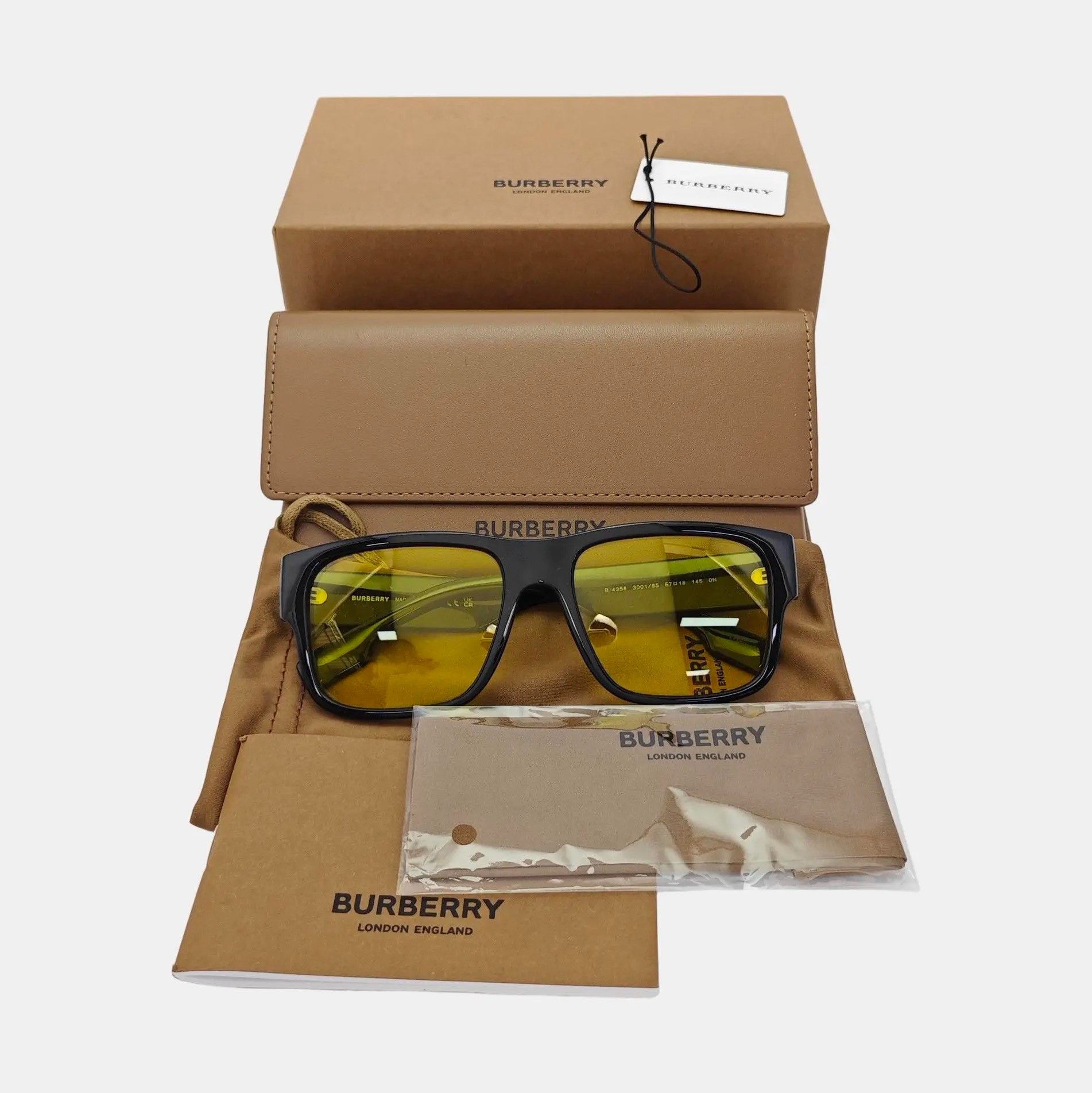 Burberry Burberry Black Frame Yellow Lens Sunglasses Size ONE SIZE - 5 Thumbnail