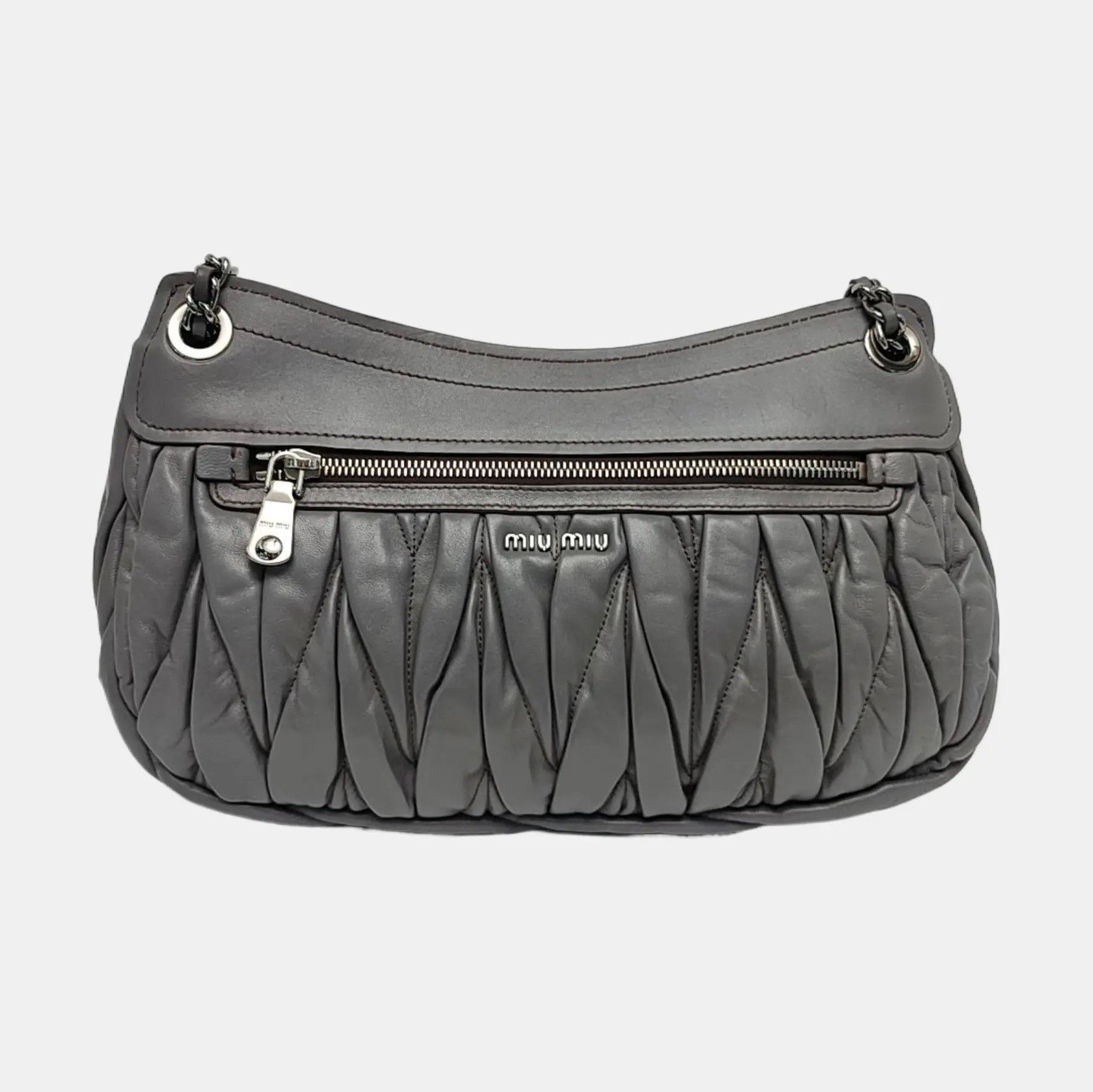 Miu Miu Miu Miu Gray Shearling Quilted Shoulder Bag Size ONE SIZE - 2 Thumbnail