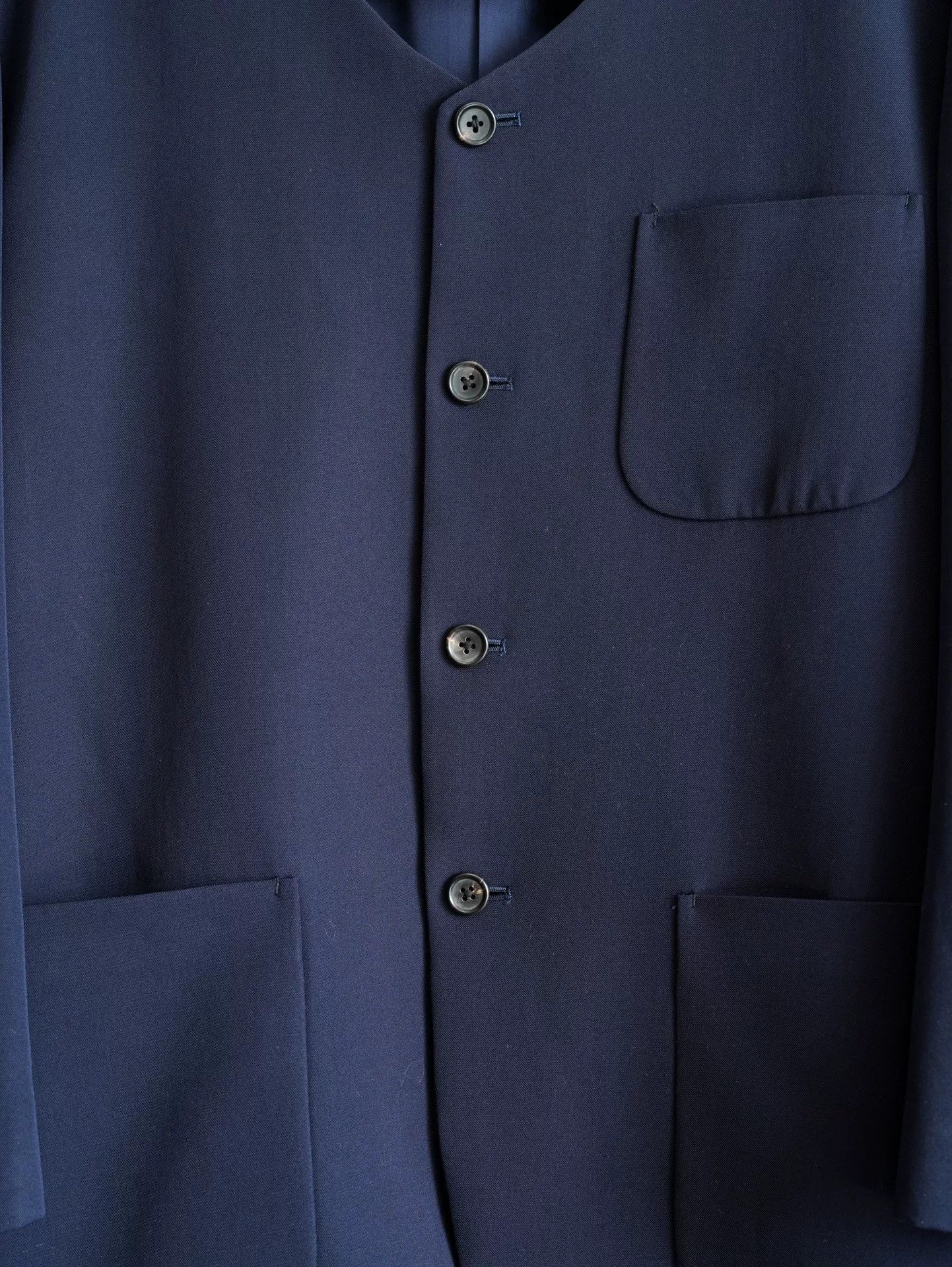 Yohji Yamamoto Yohji Yamamoto 90SS Navy Collarless Wool Jacket Size US M / EU 48-50 / 2 - 6 Thumbnail