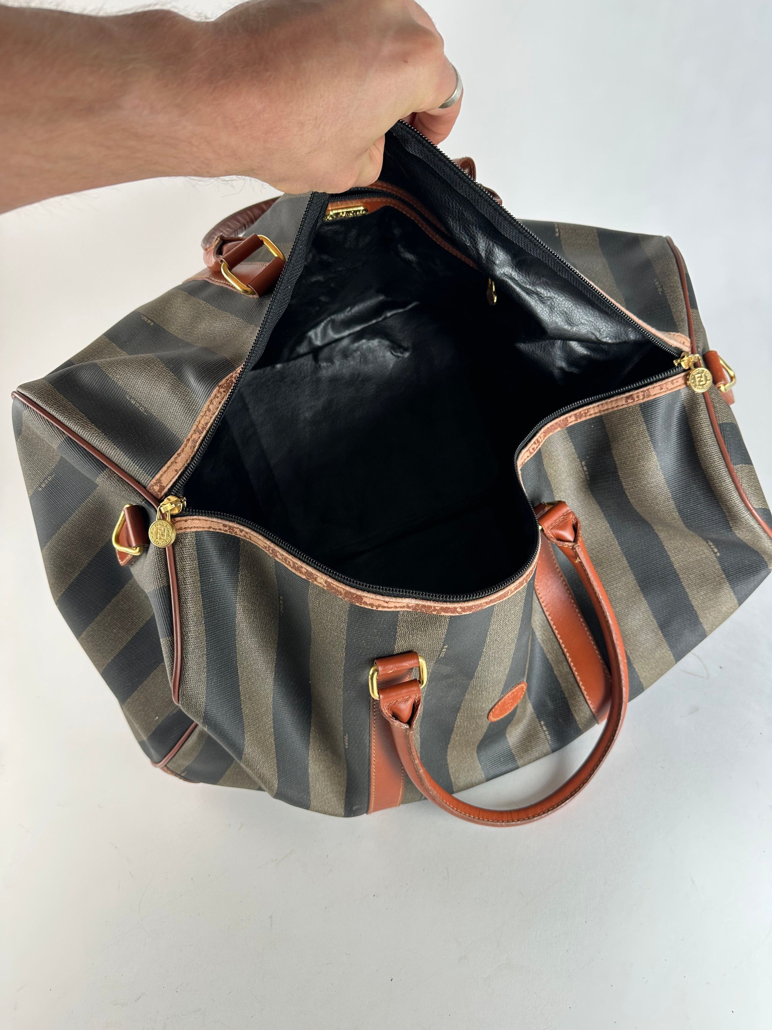 Fendi Vintage Roma Leather Duffel Bag Black Brown Size ONE SIZE - 3 Thumbnail
