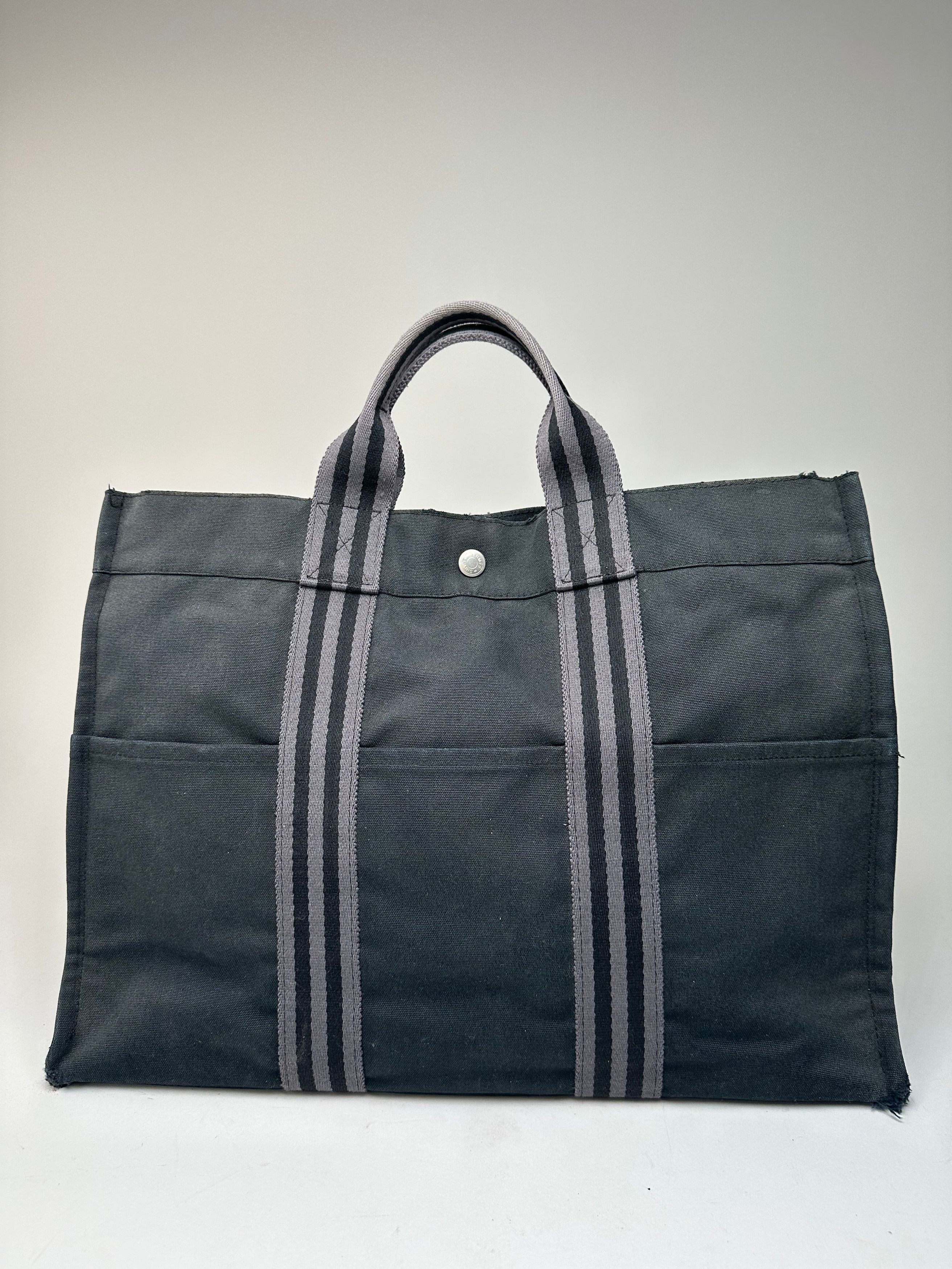 Other Vintage Hermes Canvas Tote Bag Black Grey Size ONE SIZE - 13 Thumbnail