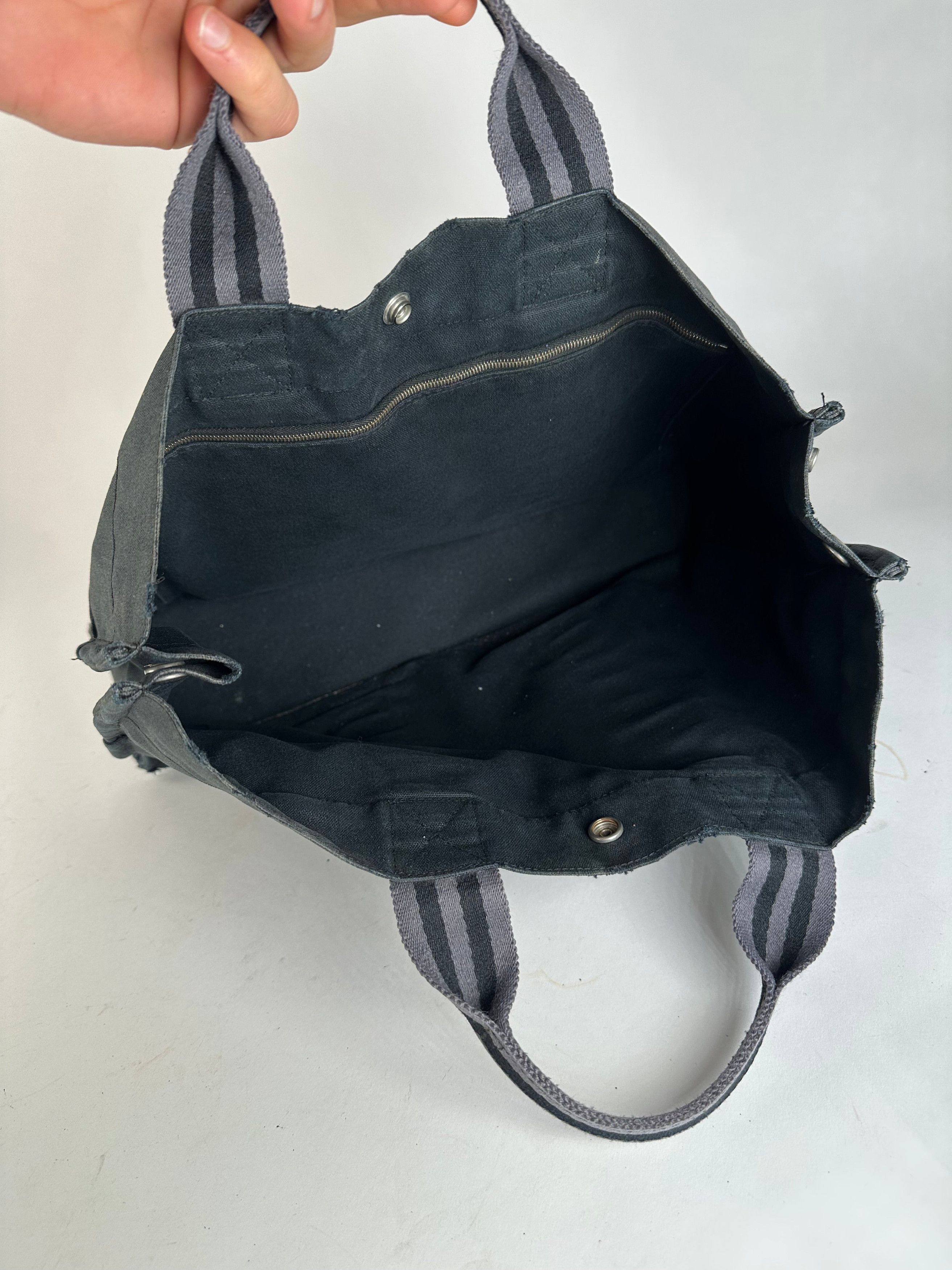 Other Vintage Hermes Canvas Tote Bag Black Grey Size ONE SIZE - 3 Thumbnail