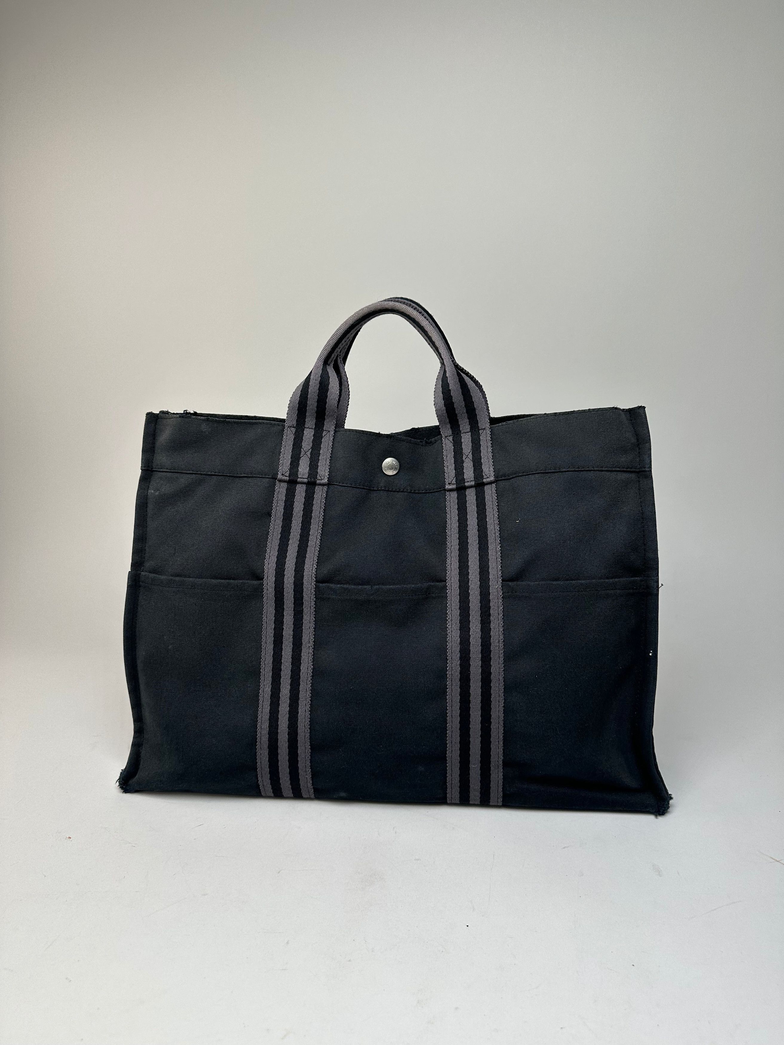 Other Vintage Hermes Canvas Tote Bag Black Grey Size ONE SIZE - 2 Thumbnail