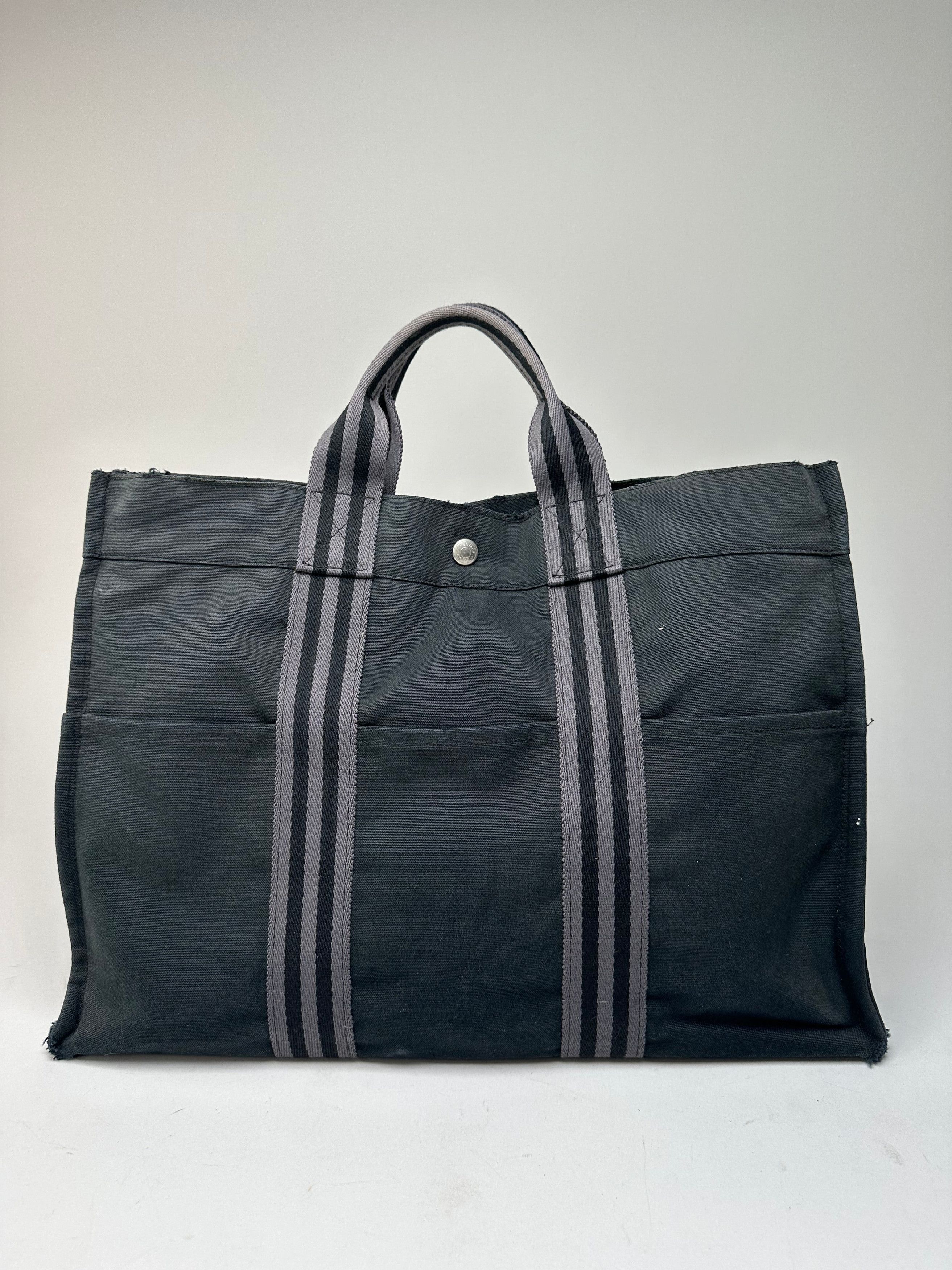 Other Vintage Hermes Canvas Tote Bag Black Grey Size ONE SIZE - 8 Thumbnail