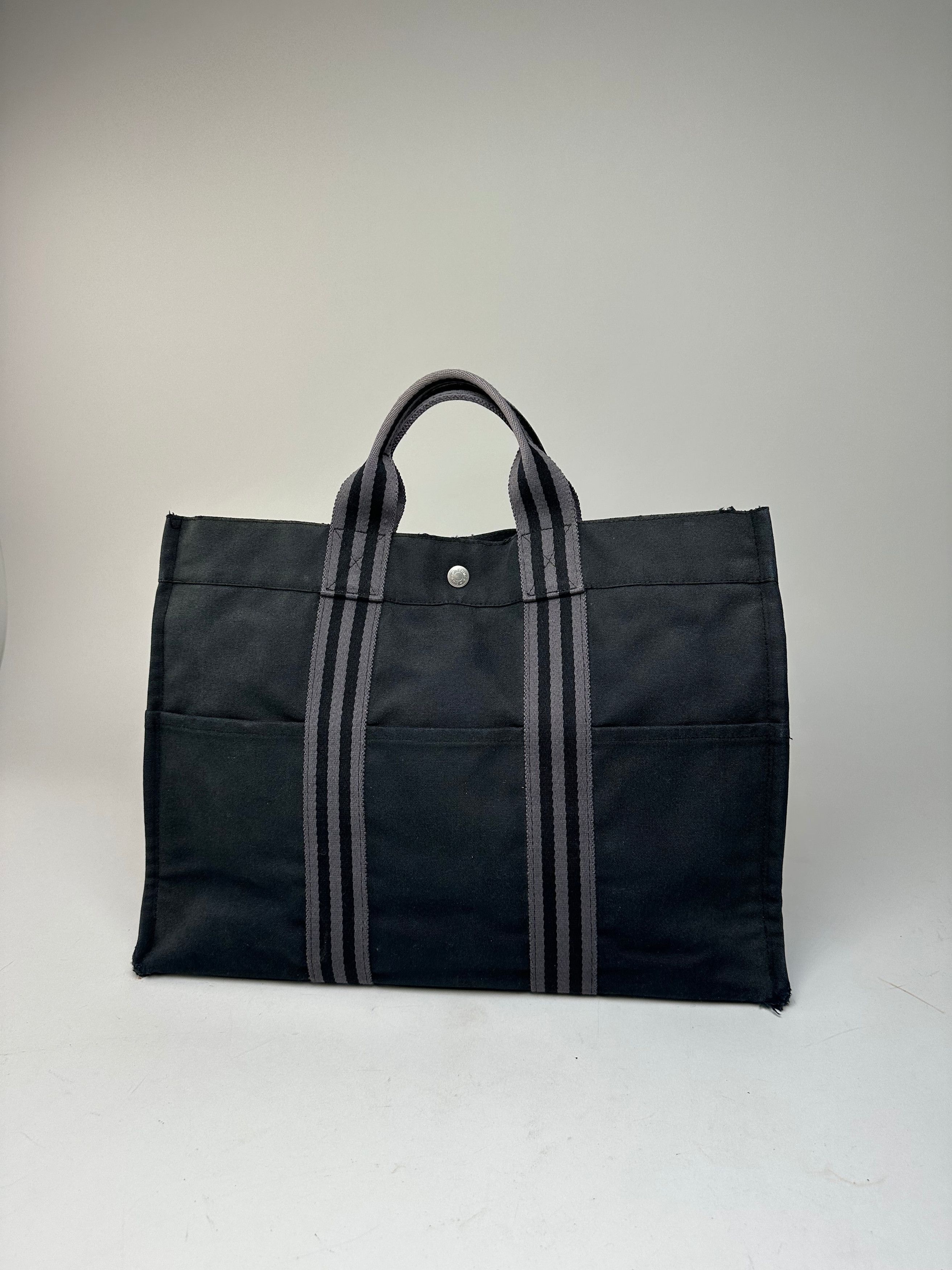 Other Vintage Hermes Canvas Tote Bag Black Grey Size ONE SIZE - 6 Thumbnail