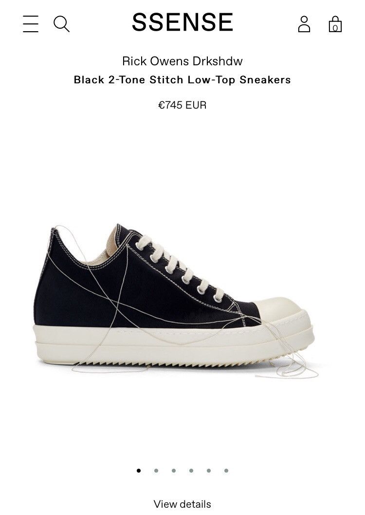 【K.RAMONE】 $850 Rick Owens 2-Tone Stitch Low Top Ramones black