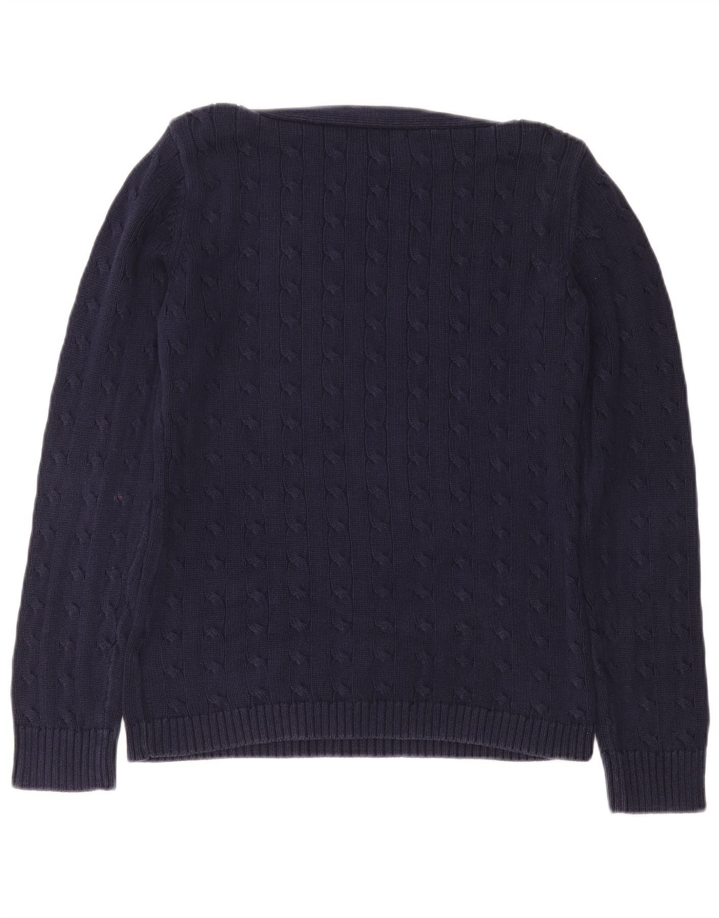 Ralph Lauren Womens Boat Neck Jumper Sweater UK 14 Large Navy Blue Cotton Size M / US 6-8 / IT 42-44 - 2 Thumbnail