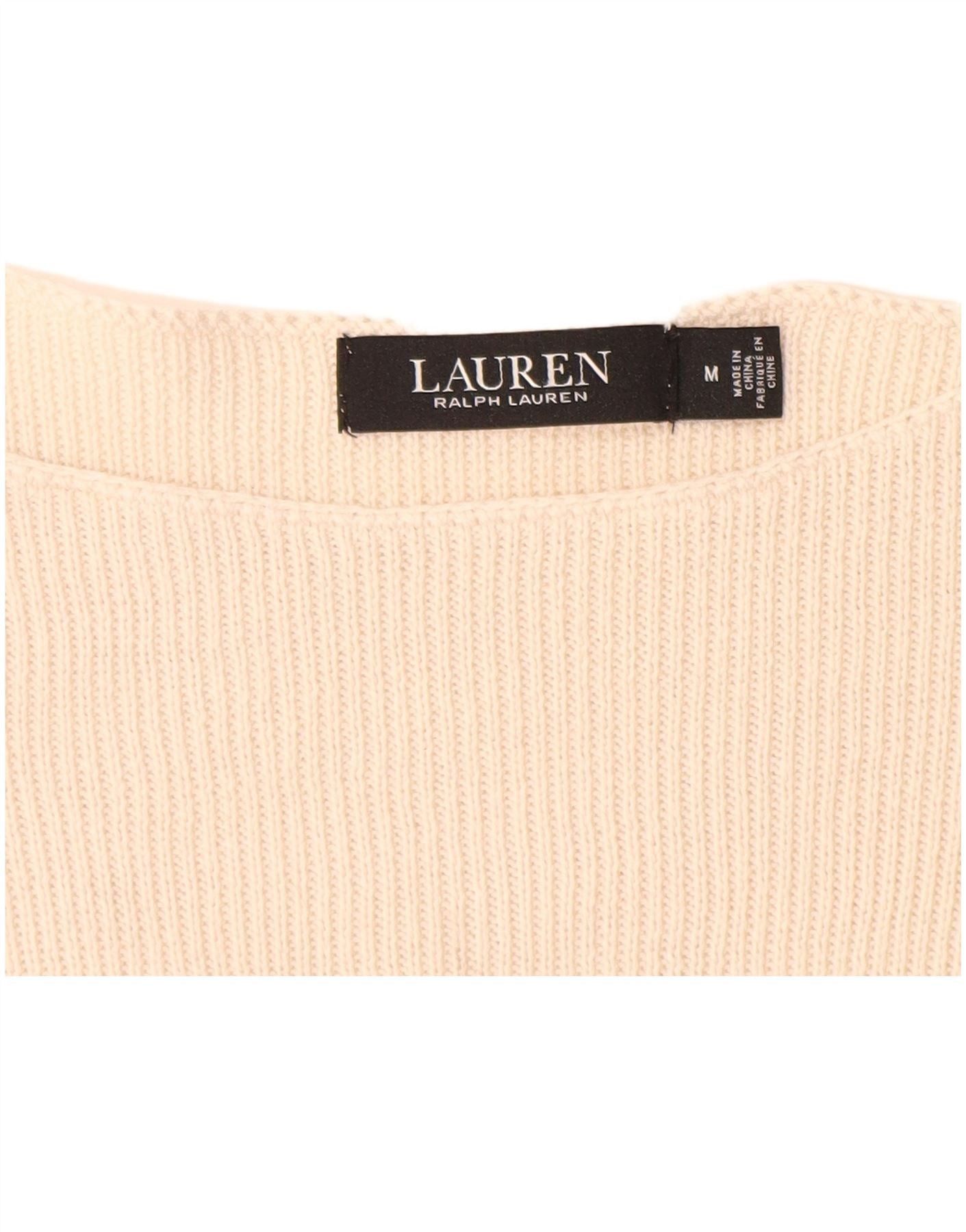 Ralph Lauren Womens Boat Neck Jumper Sweater UK 12 Medium Beige Cotton Size M / US 6-8 / IT 42-44 - 3 Thumbnail