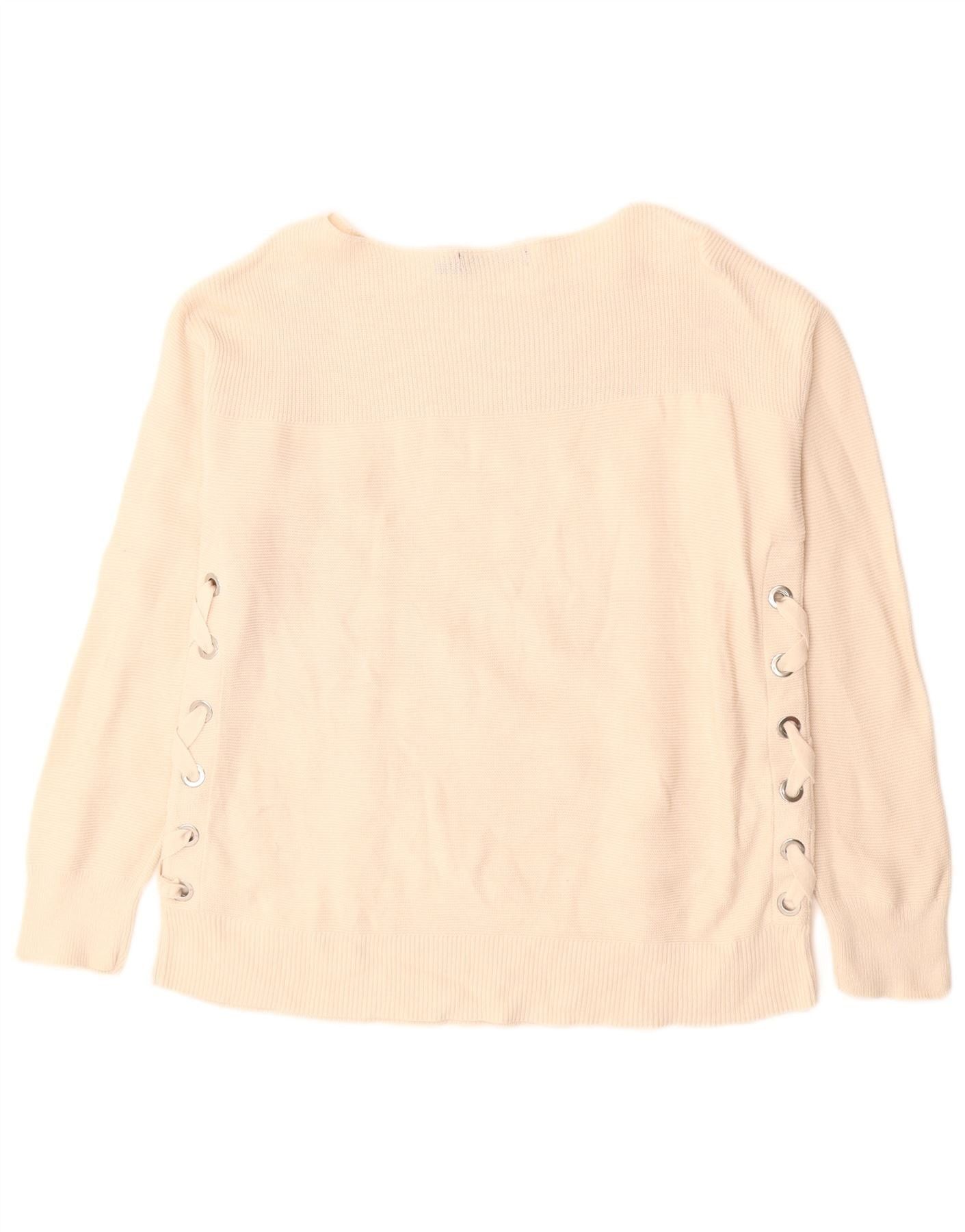 Ralph Lauren Womens Boat Neck Jumper Sweater UK 12 Medium Beige Cotton Size M / US 6-8 / IT 42-44 - 2 Thumbnail