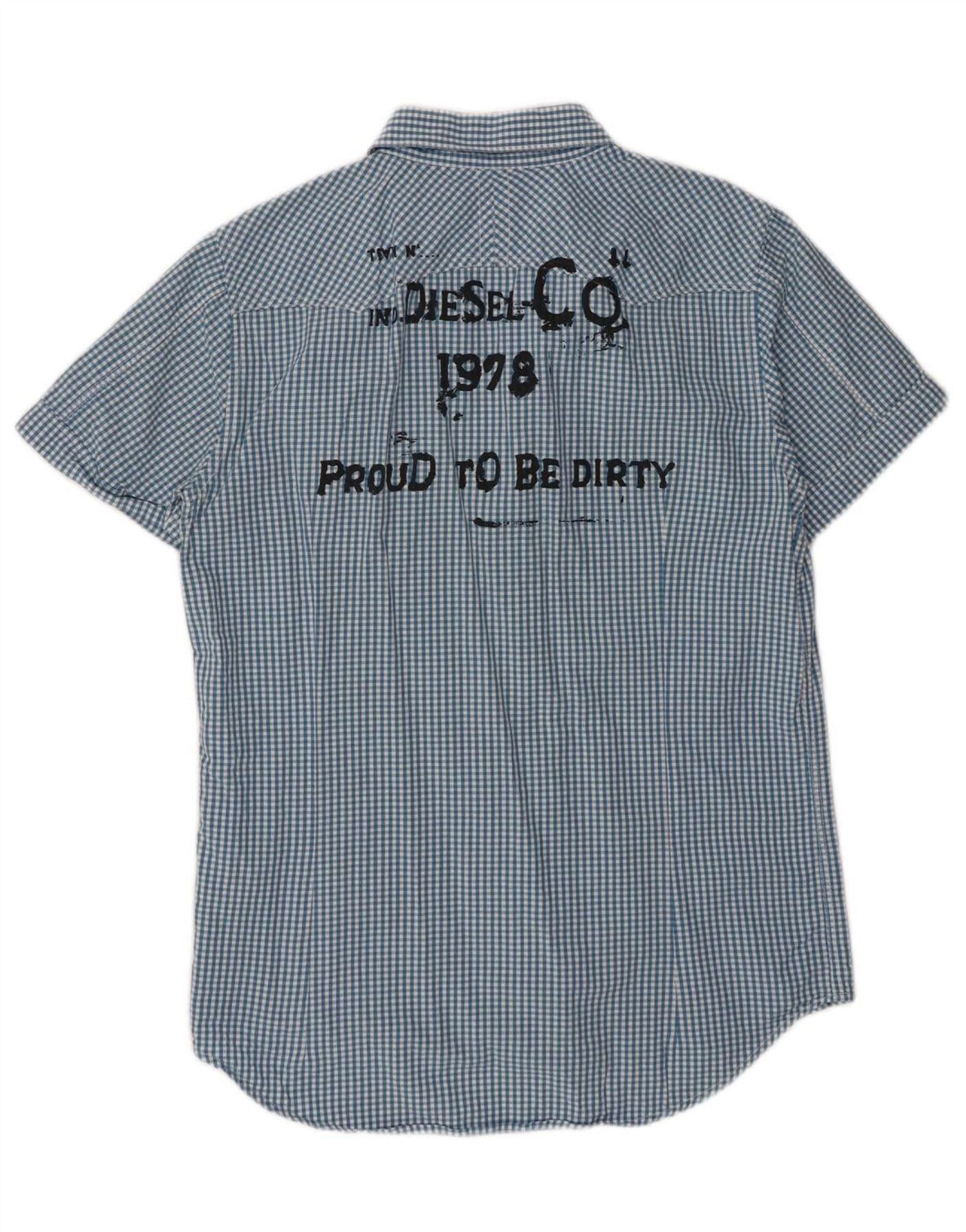 Diesel Mens Graphic Short Sleeve Shirt Medium Blue Gingham Cotton Size US M / EU 48-50 / 2 - 4 Thumbnail