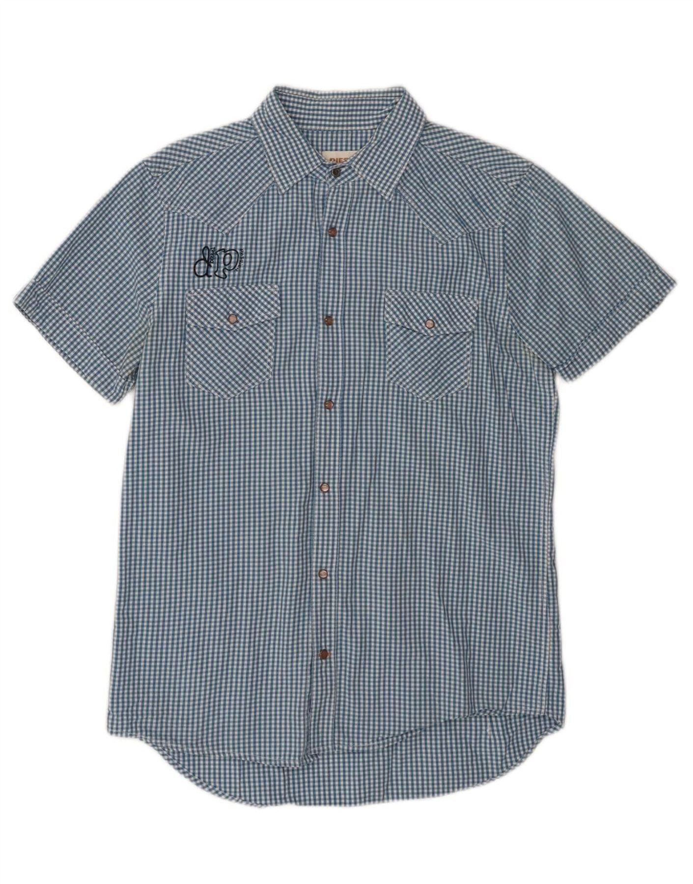 Diesel Mens Graphic Short Sleeve Shirt Medium Blue Gingham Cotton Size US M / EU 48-50 / 2 - 3 Thumbnail
