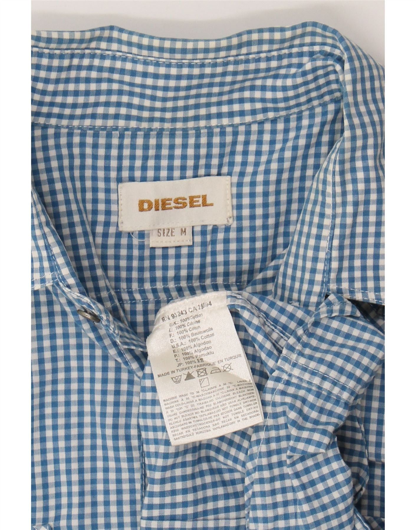 Diesel Mens Graphic Short Sleeve Shirt Medium Blue Gingham Cotton Size US M / EU 48-50 / 2 - 6 Thumbnail