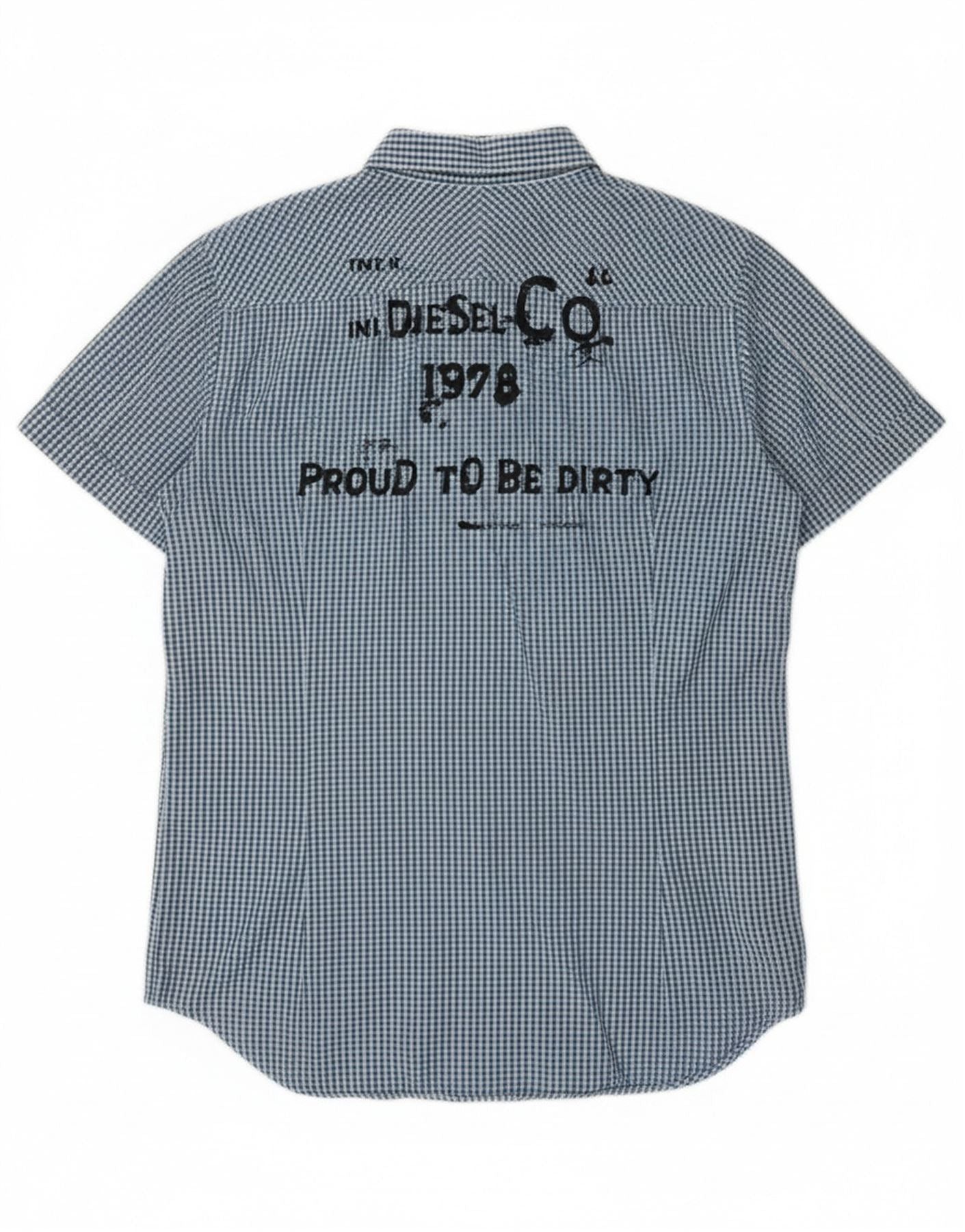 Diesel Mens Graphic Short Sleeve Shirt Medium Blue Gingham Cotton Size US M / EU 48-50 / 2 - 2 Thumbnail