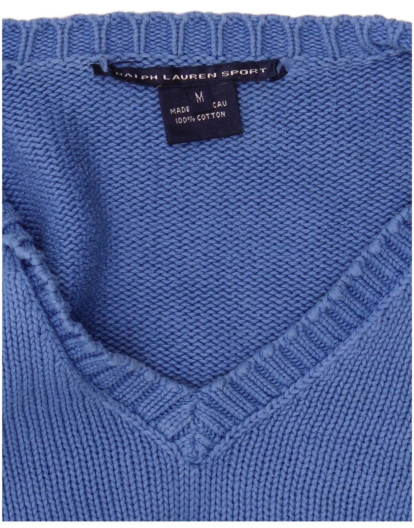 Ralph Lauren Womens Crop Overd V-Neck Jumper Sweater UK 14 Medium Blue Size XL / US 12-14 / IT 48-50 - 3 Thumbnail