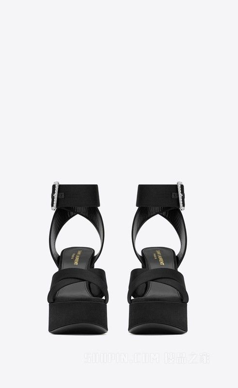 Saint Laurent Paris bianca platform sandals in satin crepe black Size US 10 / IT 40 - 3 Thumbnail