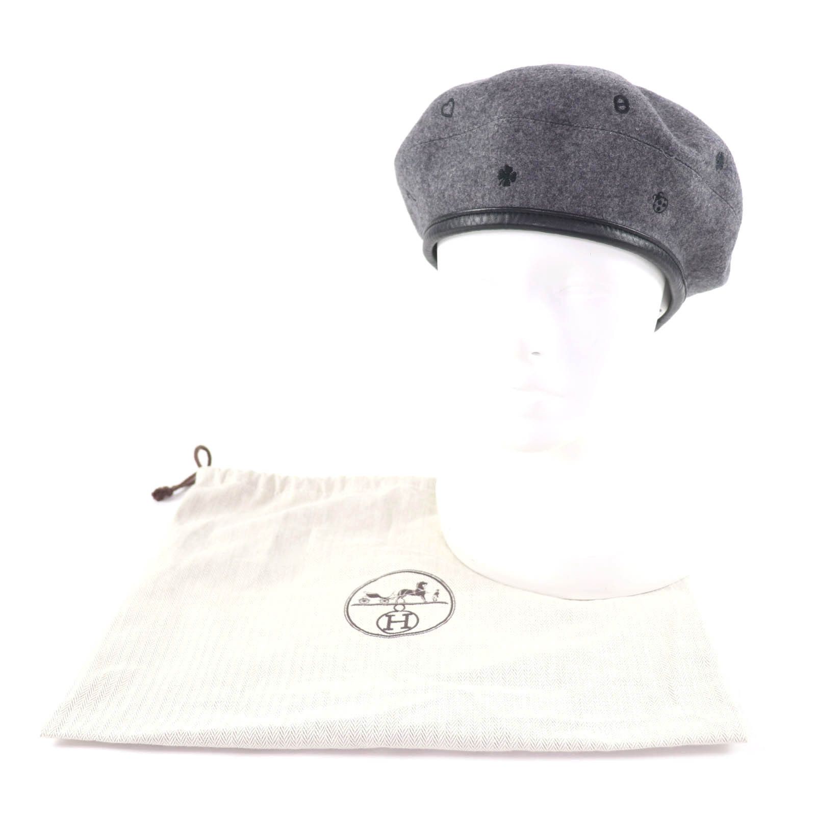 Hermes Hermes Hermes Saint Honor Charm Lambskin Beret Textile Hats DUTY FREE for USA Size ONE SIZE - 2 Thumbnail