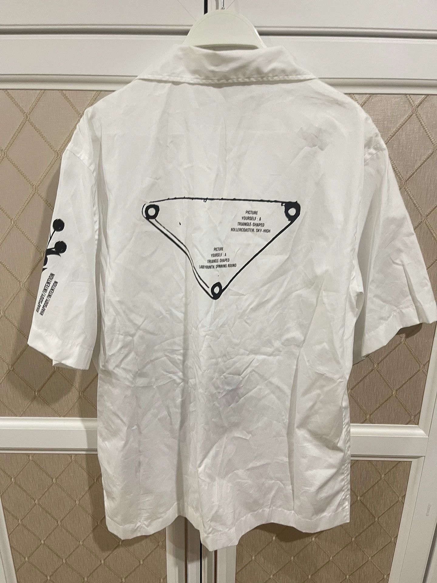 Prada White Short Sleeve Button-Up with Black Floral Print Size US M / EU 48-50 / 2 - 2 Thumbnail