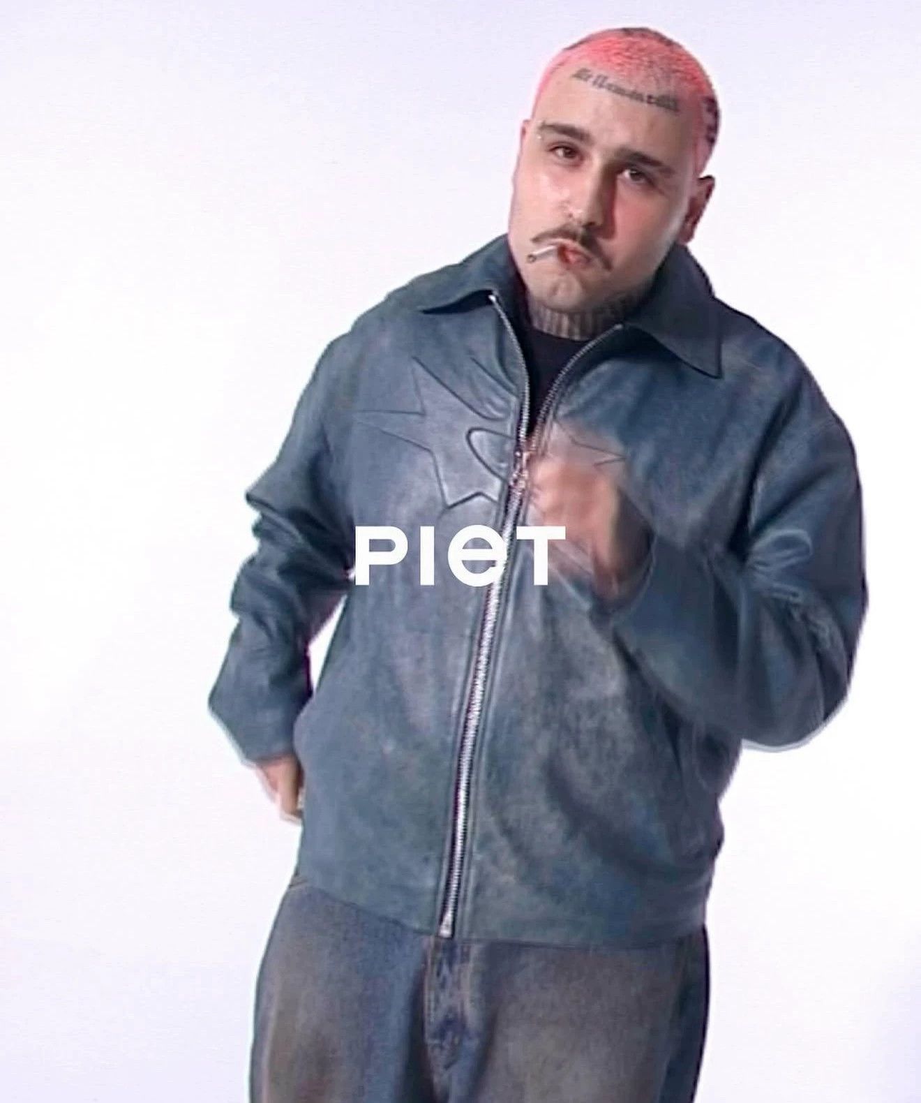 PIET Blue Leather Jacket with Star Design - Size L Size US L / EU 52-54 / 3 - 7 Thumbnail