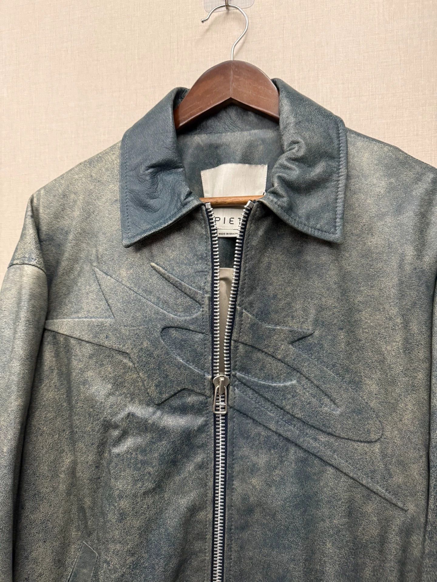 PIET Blue Leather Jacket with Star Design - Size L Size US L / EU 52-54 / 3 - 3 Thumbnail