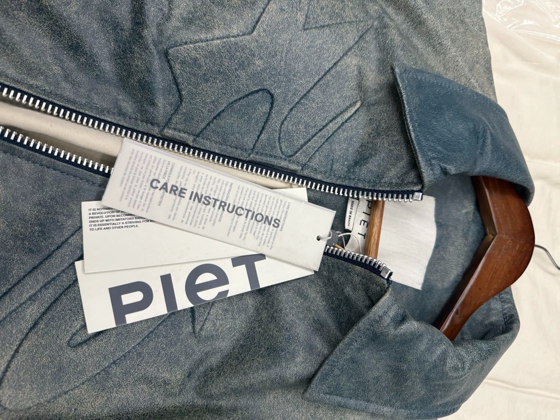 PIET Blue Leather Jacket with Star Design - Size L Size US L / EU 52-54 / 3 - 6 Thumbnail