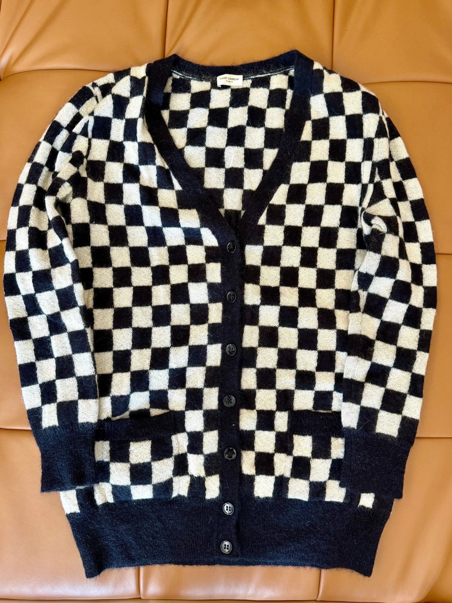 Saint Laurent Paris Checkered Open-Front Knit Cardigan Size US M / EU 48-50 / 2 - 7 Thumbnail