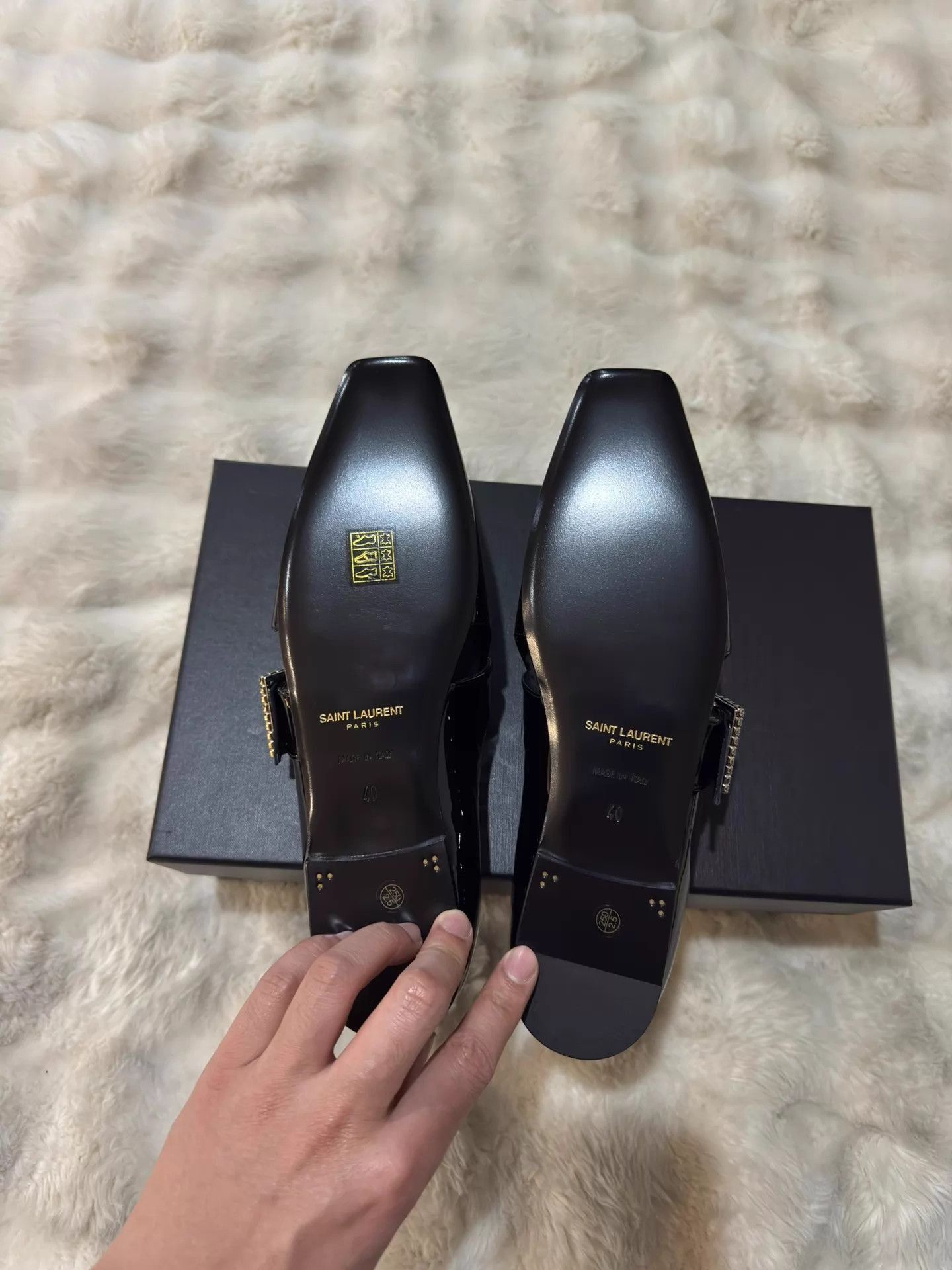 Saint Laurent Paris Black Patent Leather Buckle Slip-On Shoes Size US 7 / EU 40 - 5 Thumbnail