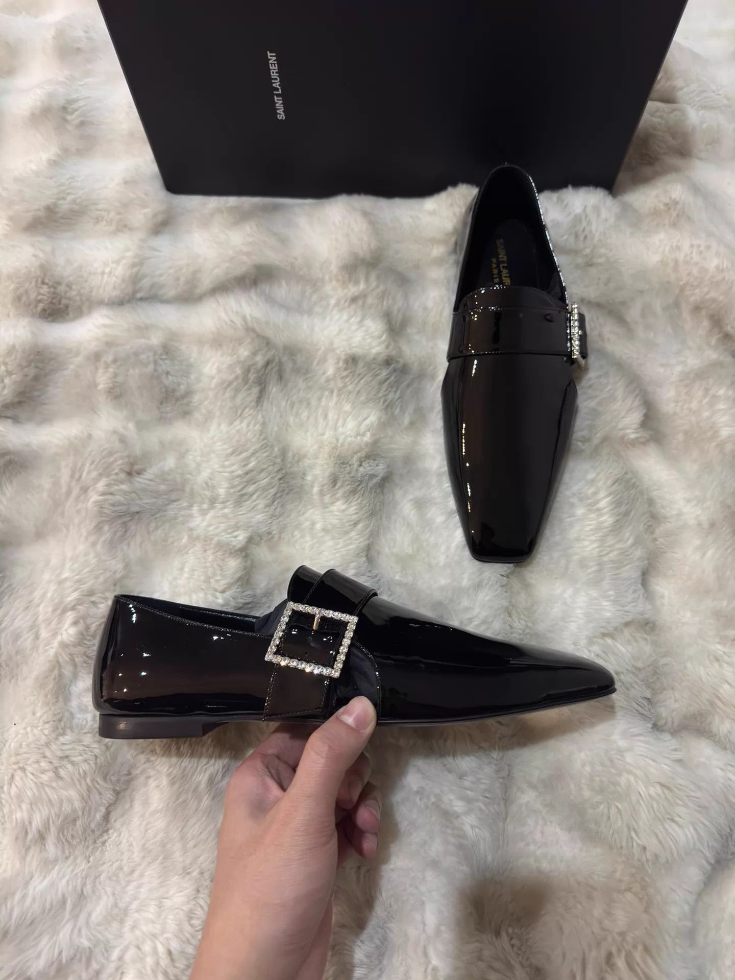 Saint Laurent Paris Black Pointed Toe Slip-On Shoes with Buckle Size US 7 / EU 40 - 2 Thumbnail