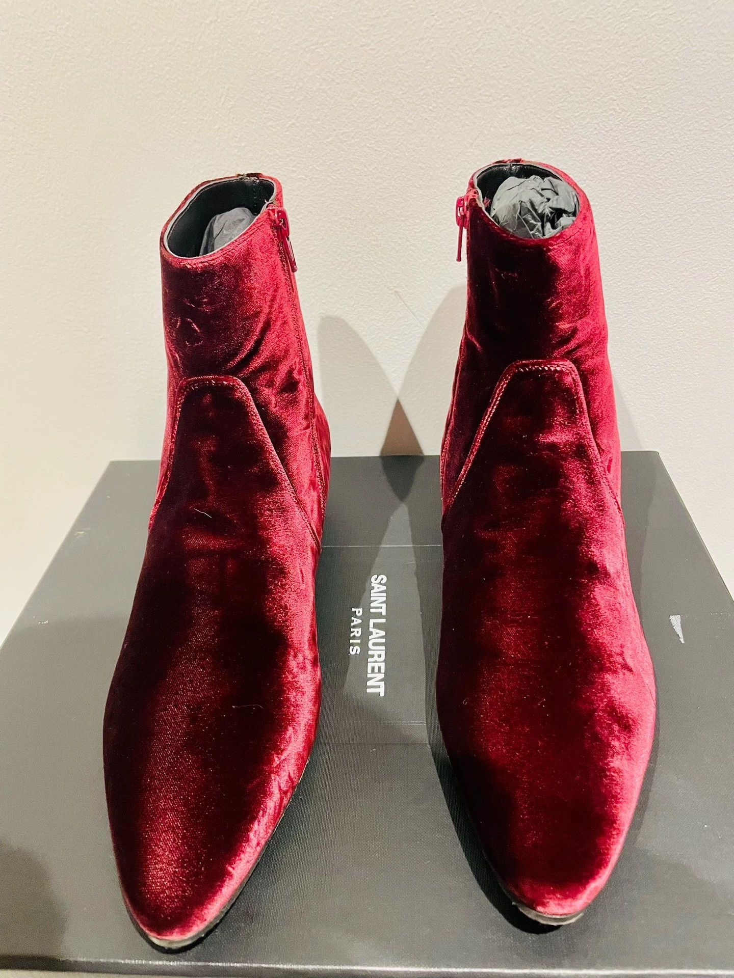 Saint Laurent Paris Red Velvet Ankle Boots Size 8 Size US 8 / EU 41 - 4 Thumbnail