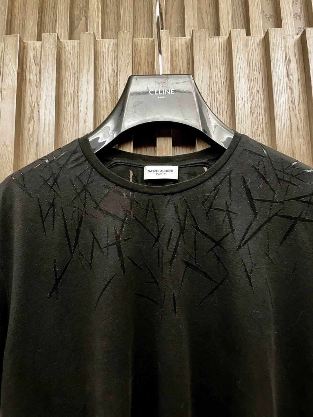 Saint Laurent Paris Black Short Sleeve Shirt with Abstract Pattern Size US M / EU 48-50 / 2 - 3 Thumbnail