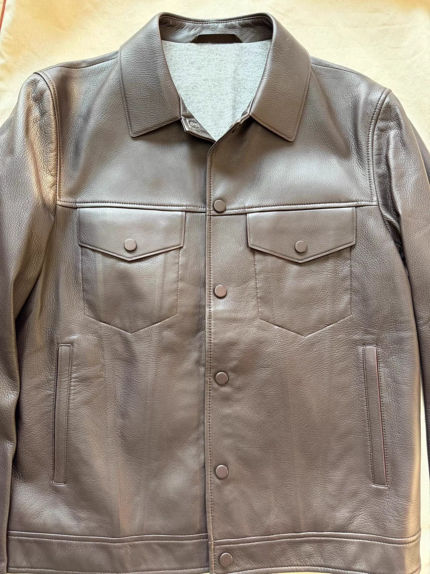 Cesare Attolini Black Leather Jacket with Button Front - Size M Size US M / EU 48-50 / 2 - 3 Thumbnail
