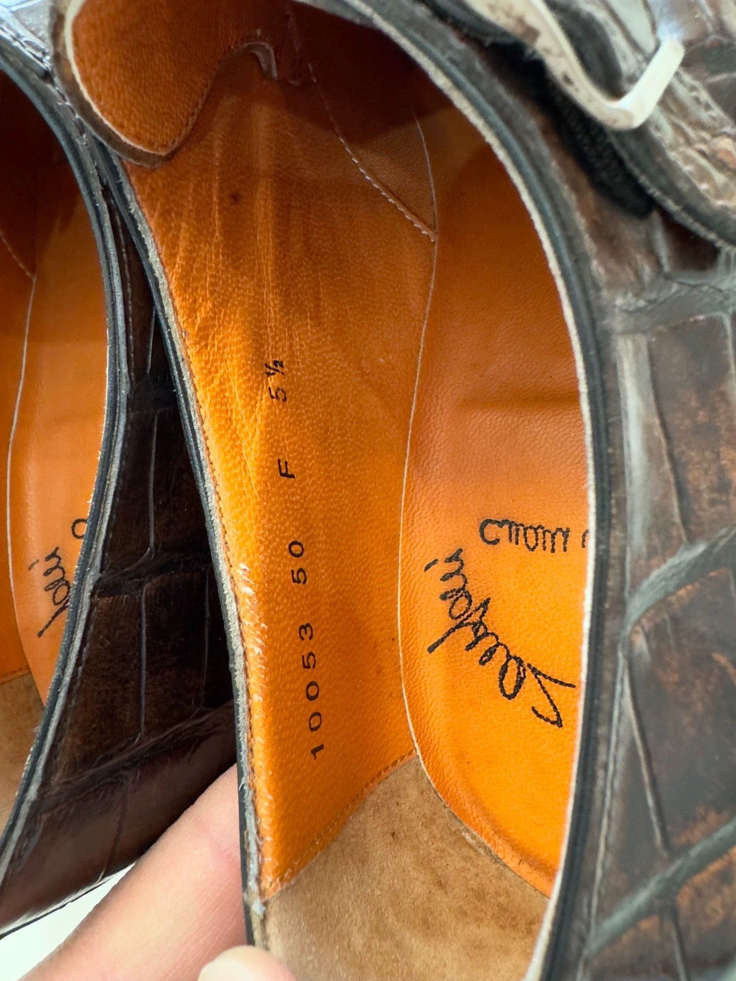 Santoni Brown Crocodile Texture Double Monk Strap Formal Shoes Size US 6.5 / EU 39-40 - 6 Thumbnail