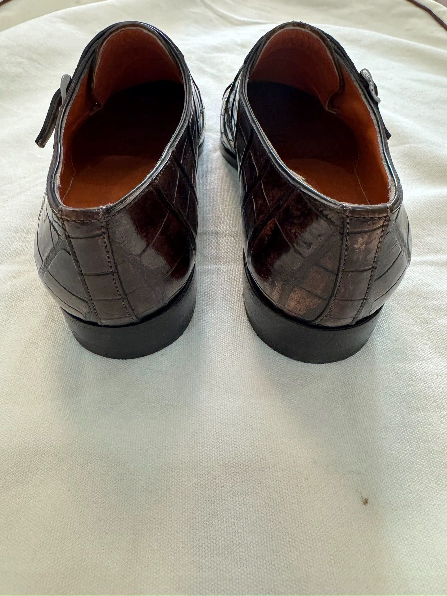 Santoni Brown Crocodile Texture Double Monk Strap Formal Shoes Size US 6.5 / EU 39-40 - 5 Thumbnail