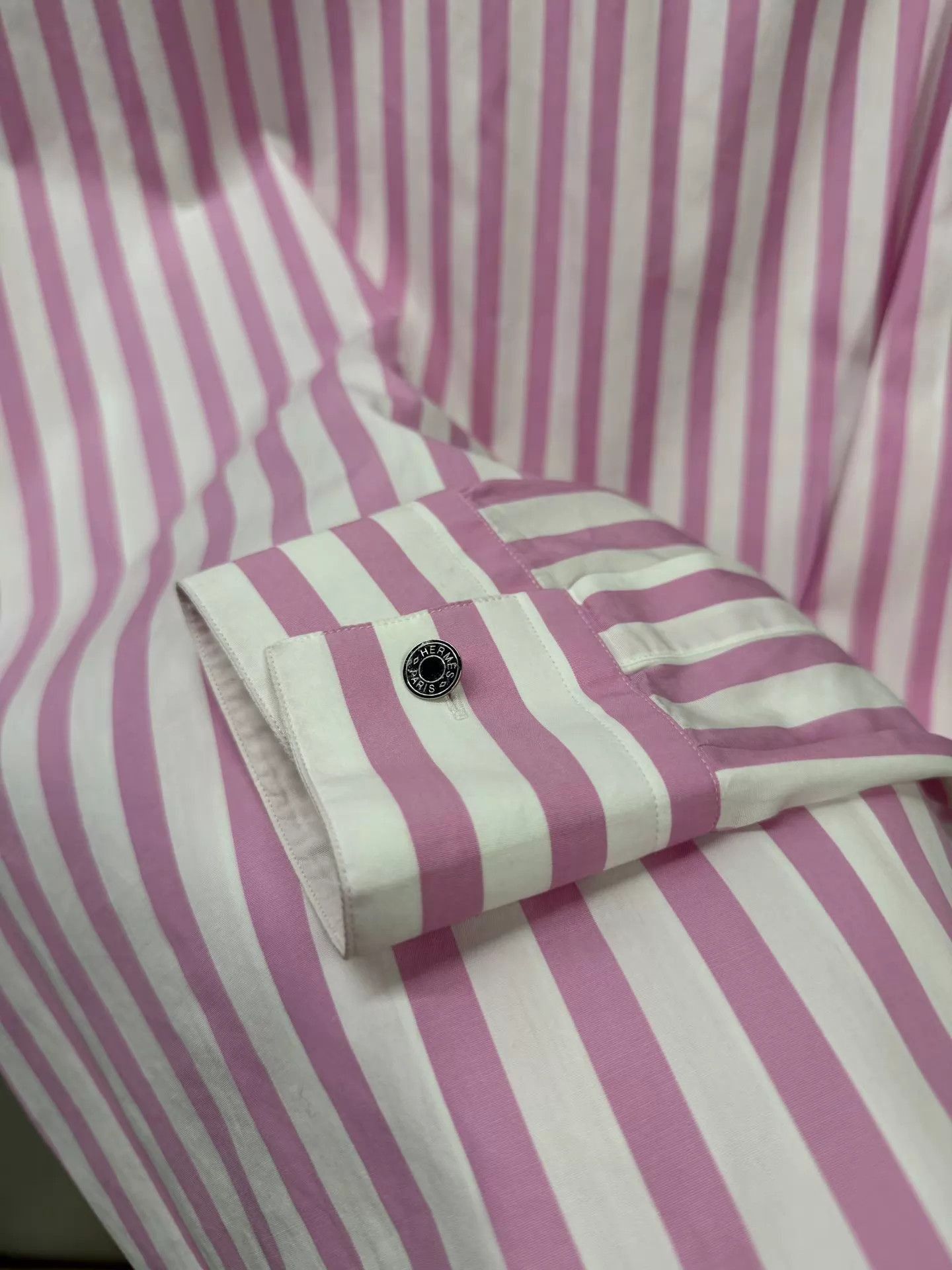Hermes Pink and White Striped Long Sleeve Button-Up Shirt Size US M / EU 48-50 / 2 - 3 Thumbnail