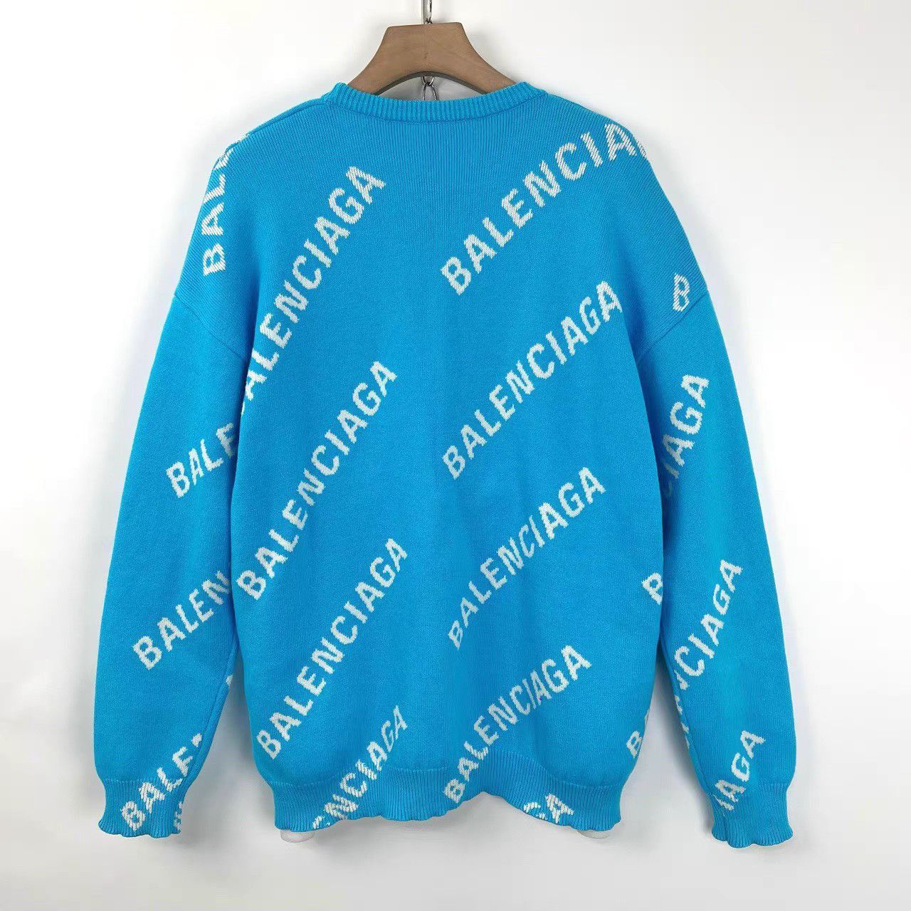 Balenciaga Blue Patterned Knit Sweater - Size M Size US M / EU 48-50 / 2 - 2 Thumbnail
