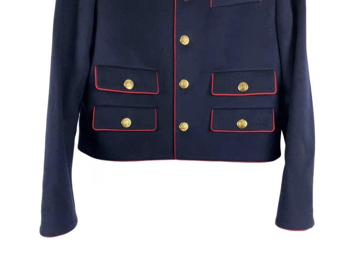 Celine Blue Structured Jacket with Gold Buttons and Red Trim Size US XXS / EU 40 - 4 Thumbnail