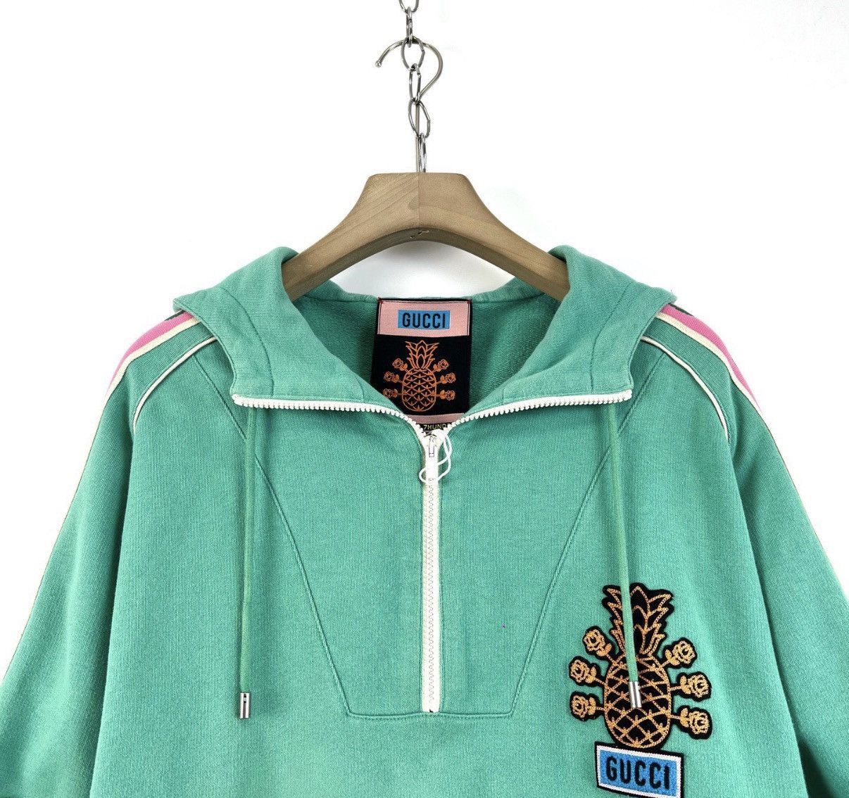 Gucci Green Half-Zip Hoodie with Embroidered Pineapple Design Size US M / EU 48-50 / 2 - 3 Thumbnail