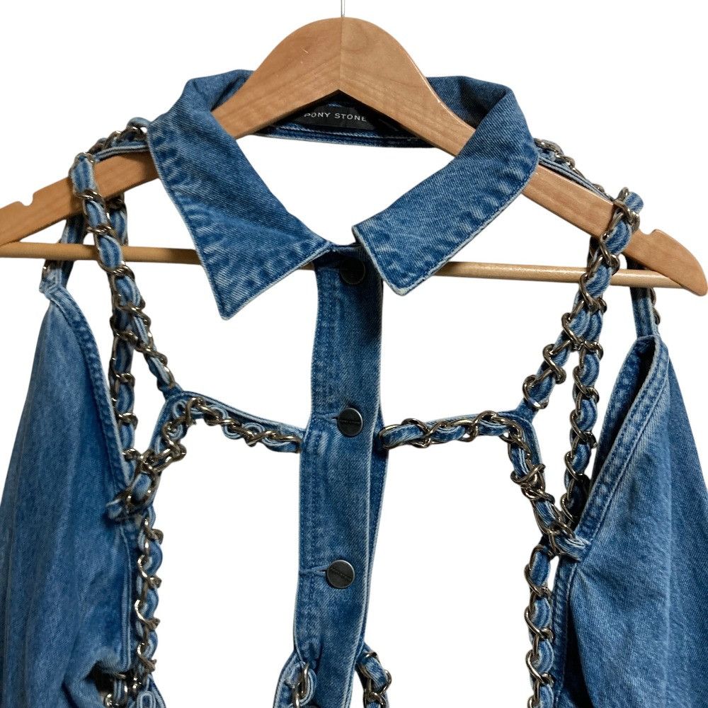 Other Other PONY STONE Metal Chain Backless Denim Jacket Textile Outerwear DUTY FREE for USA Size ONE SIZE - 4 Thumbnail