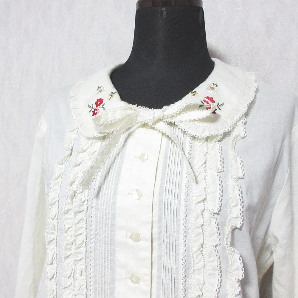 Other Other PINK HOUSE Flower Embroidered Pleated Shirt Textile Tops A2103FB366 DUTY FREE for USA Size ONE SIZE - 4 Thumbnail
