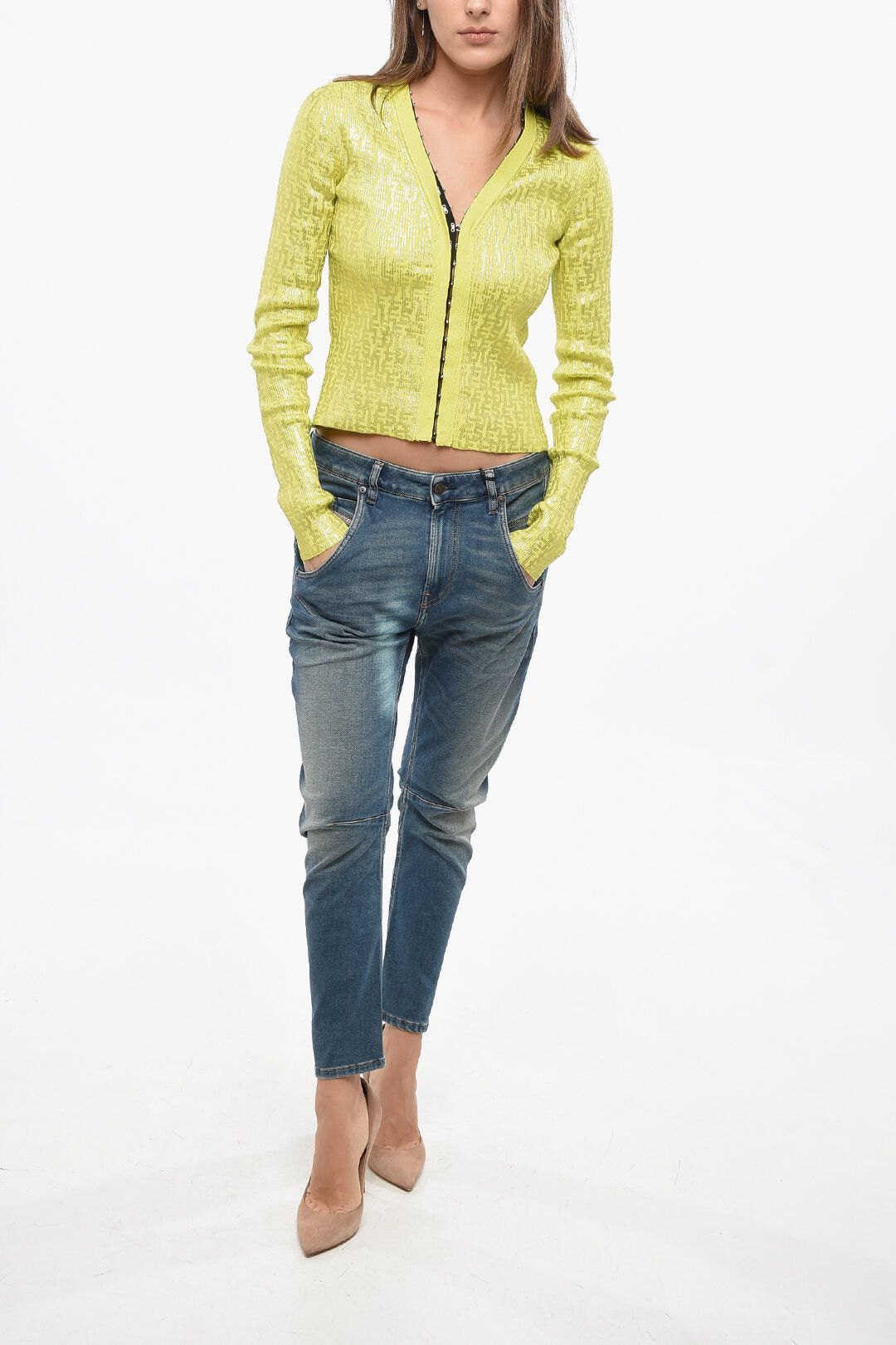 Diesel Ribbed Cardigan M-GRIA with Metallic Finish and Hook-and-Eye Closure Size S / US 4 / IT 40 - 4 Thumbnail