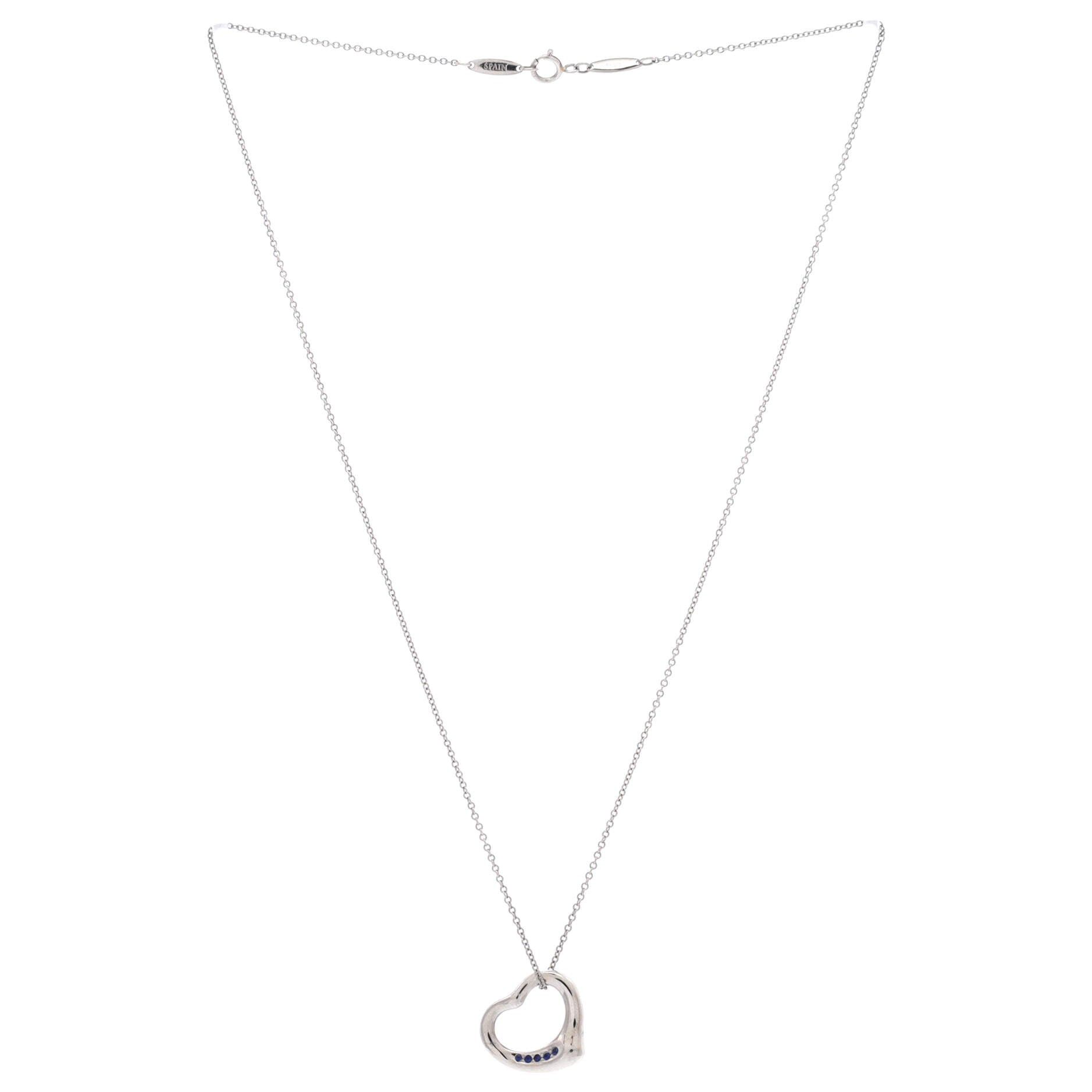 Tiffany & Co. Elsa Peretti Open Heart 5 Sapphires Pendant Necklace Size ONE SIZE - 2 Thumbnail